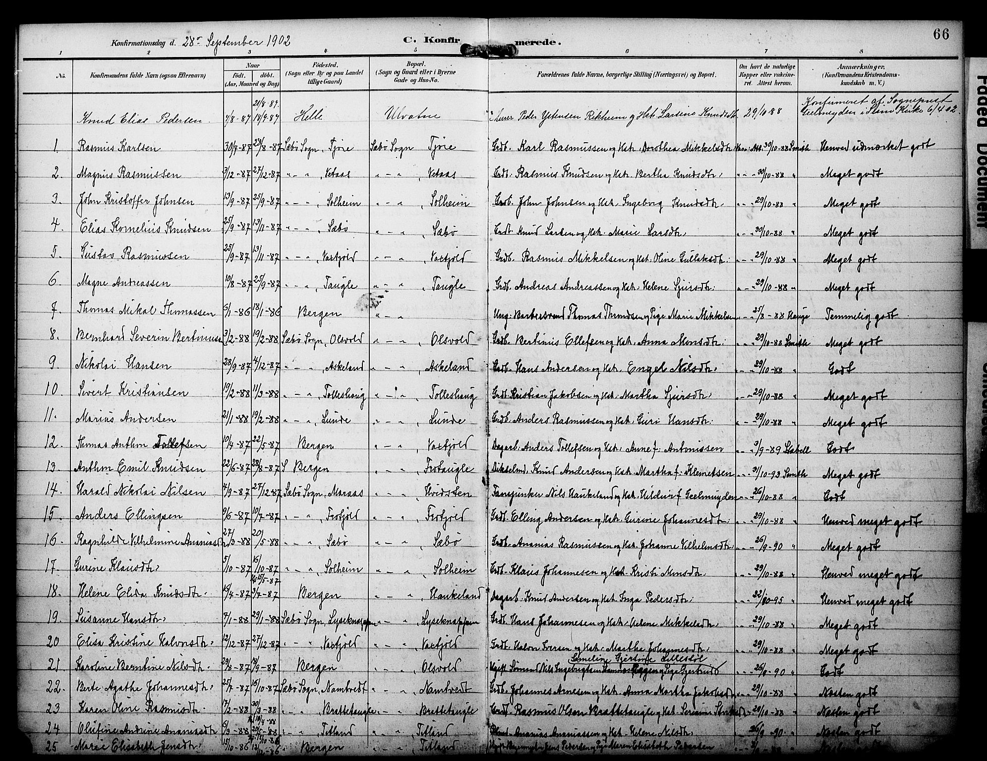 Manger sokneprestembete, AV/SAB-A-76801/H/Haa: Parish register (official) no. D 2, 1894-1908, p. 66