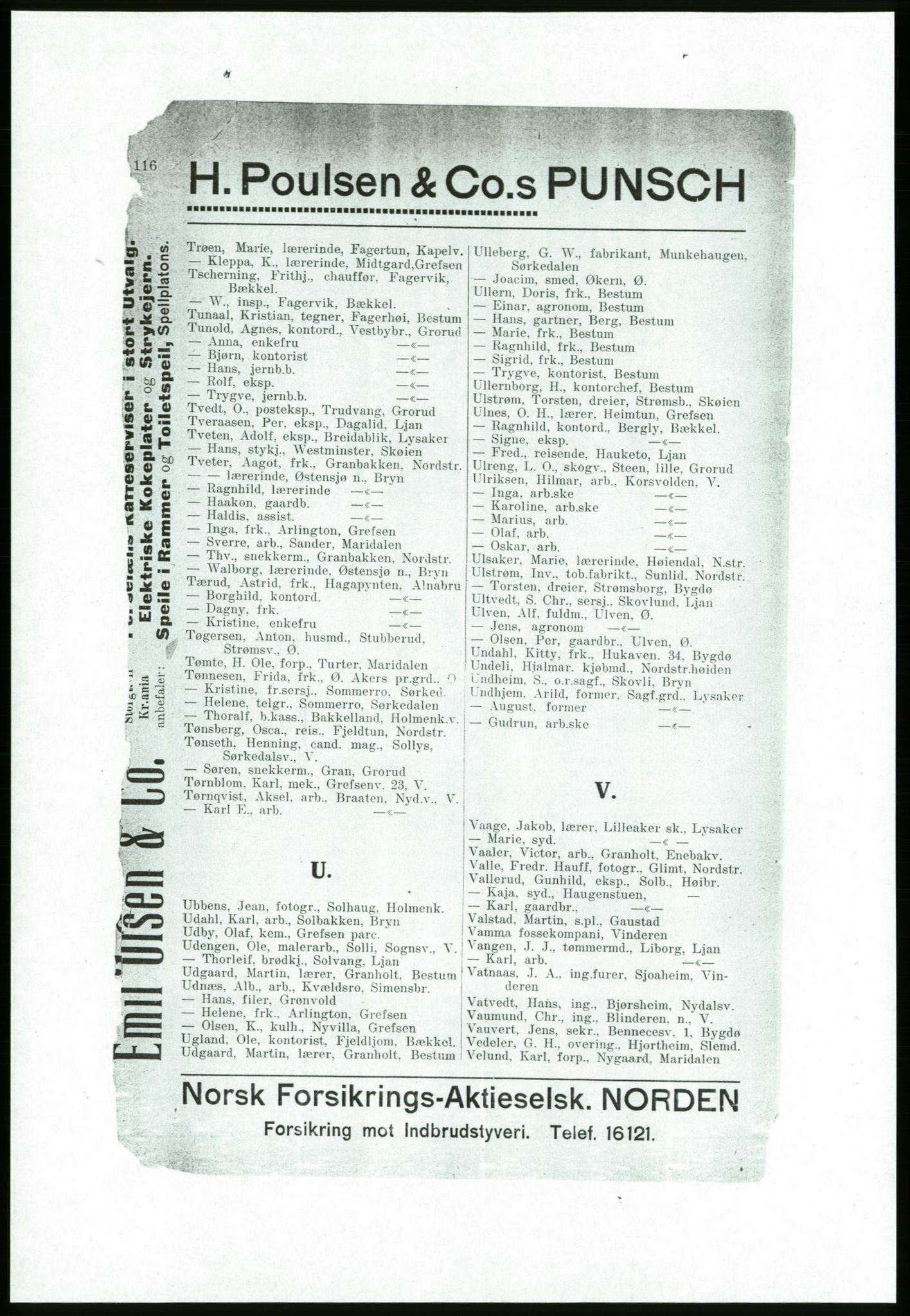 Aker adressebok/adressekalender, PUBL/001/A/001: Akers adressebok, 1916-1917, p. 116