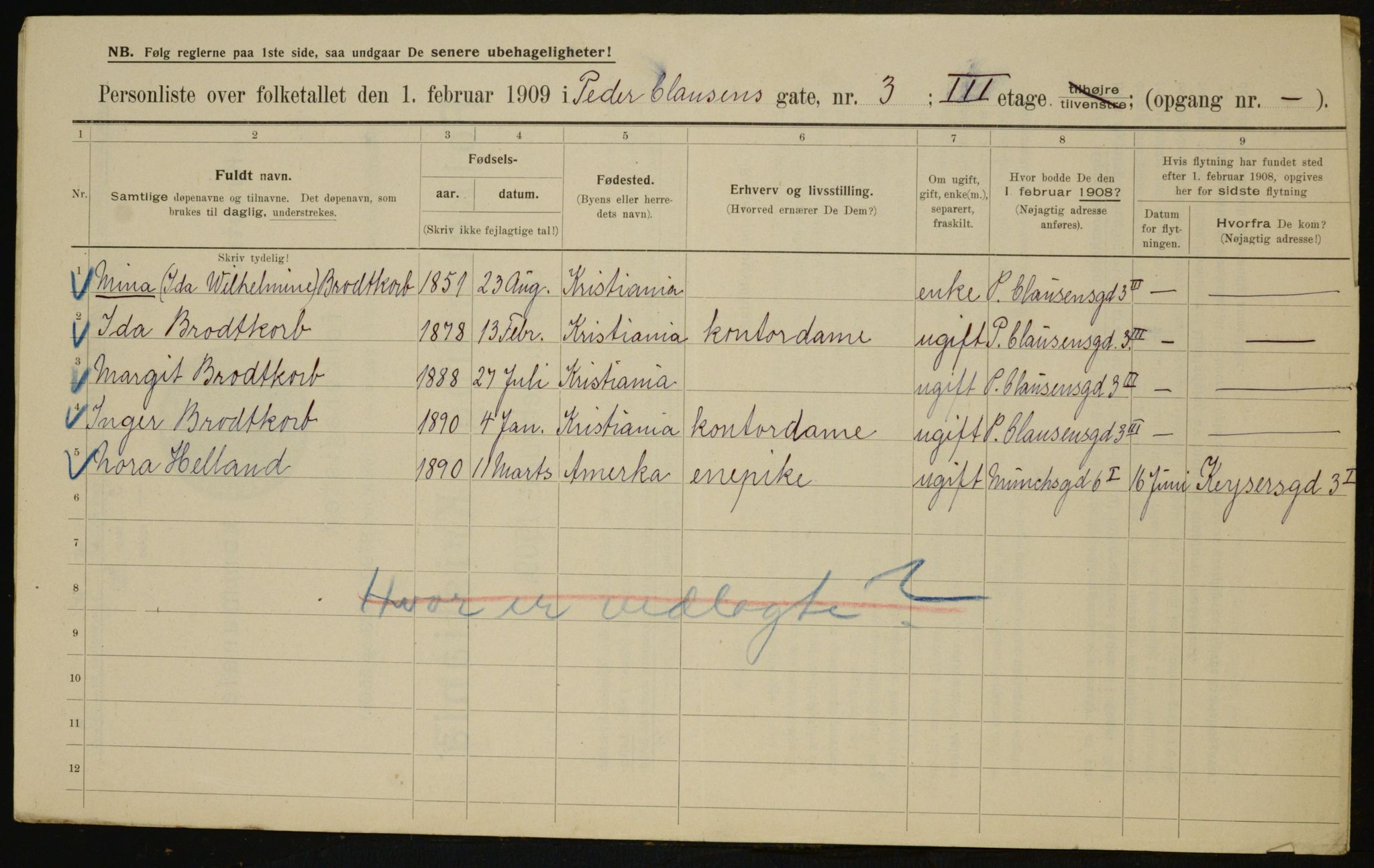 OBA, Municipal Census 1909 for Kristiania, 1909, p. 71351