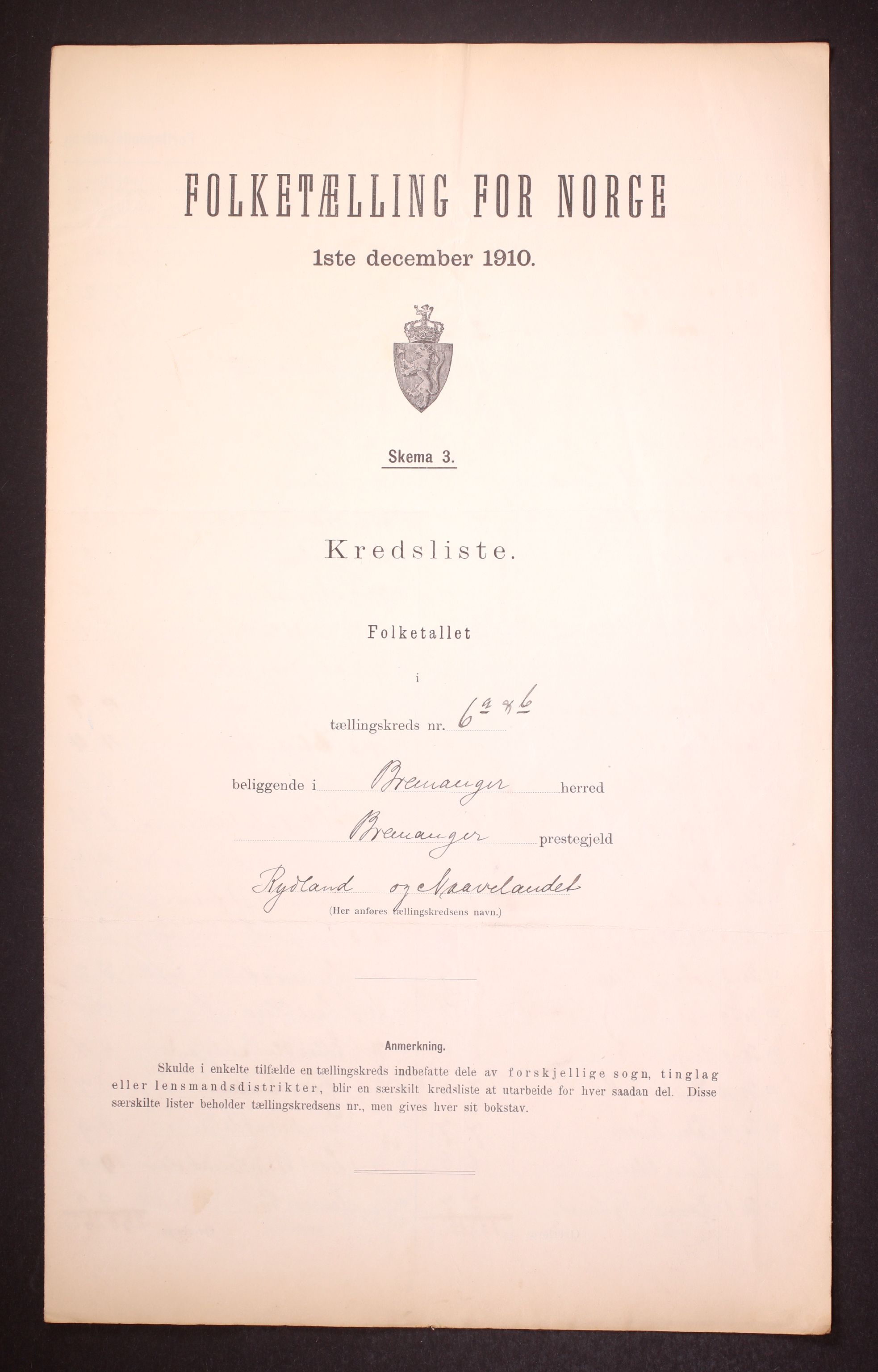 RA, 1910 census for Bremanger, 1910, p. 20