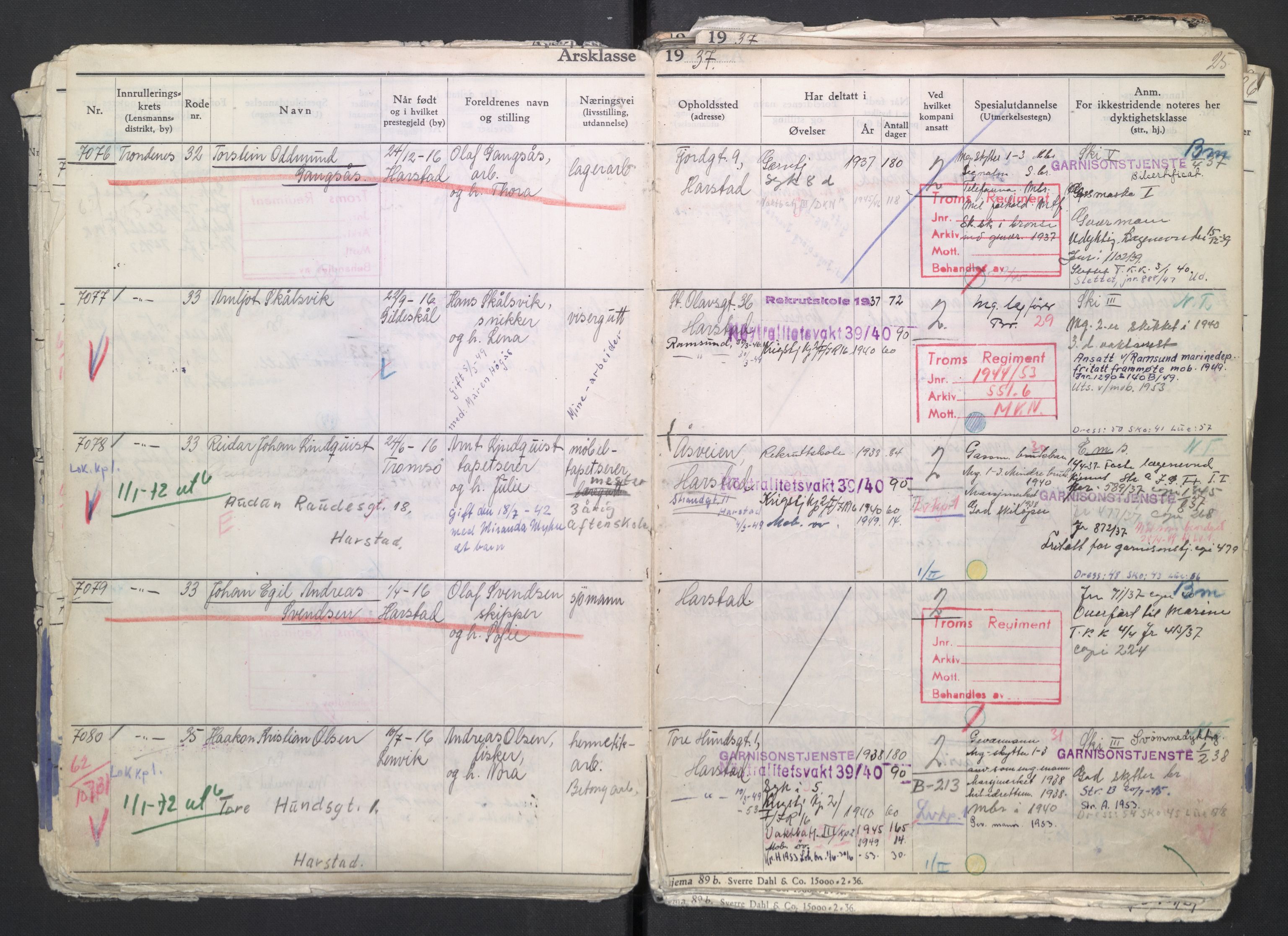 Forsvaret, Troms infanteriregiment nr. 16, AV/RA-RAFA-3146/P/Pa/L0007/0002: Ruller / Rulle for regimentets menige mannskaper, årsklasse 1937, 1937, p. 25