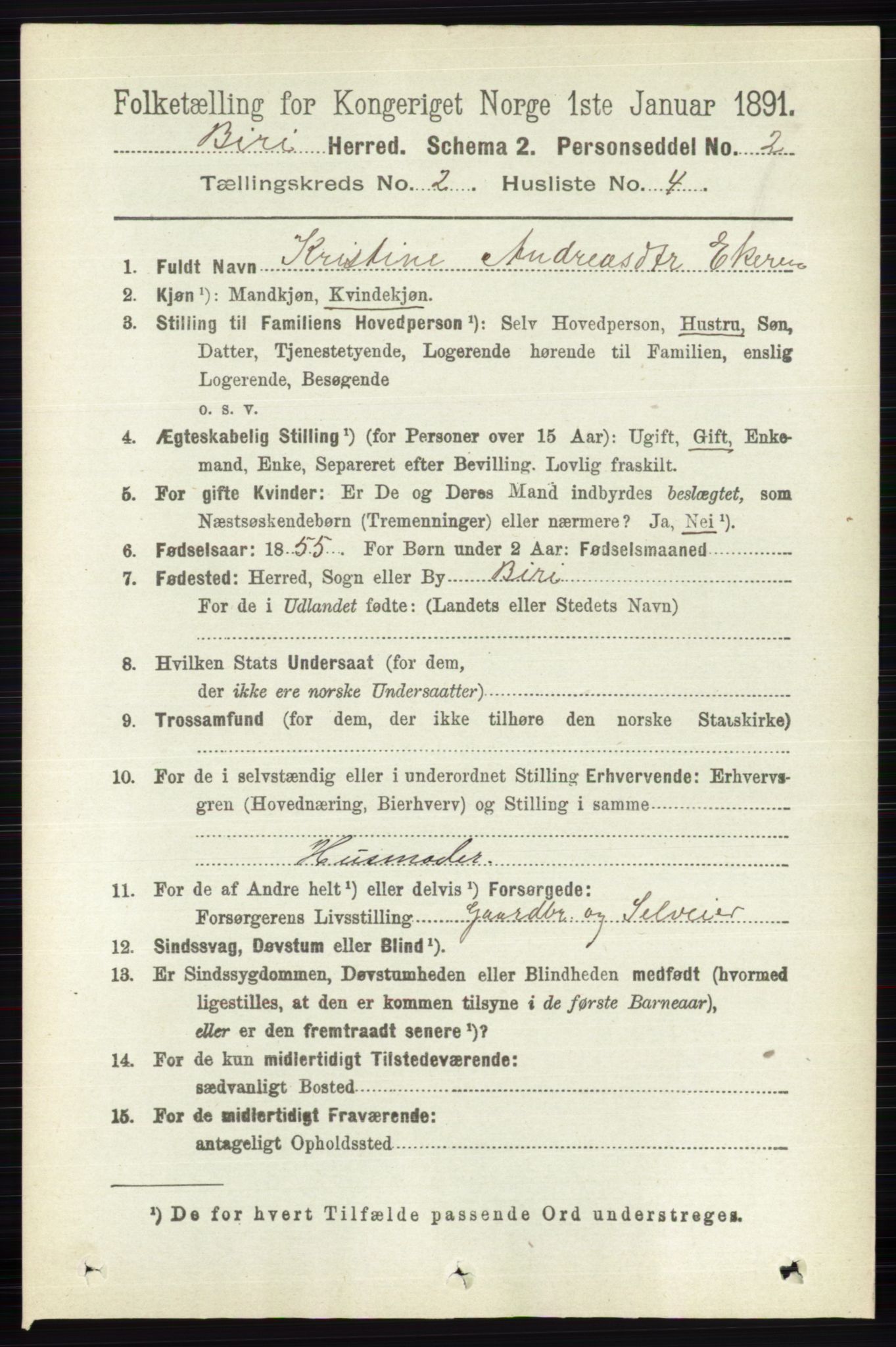 RA, 1891 census for 0525 Biri, 1891, p. 535