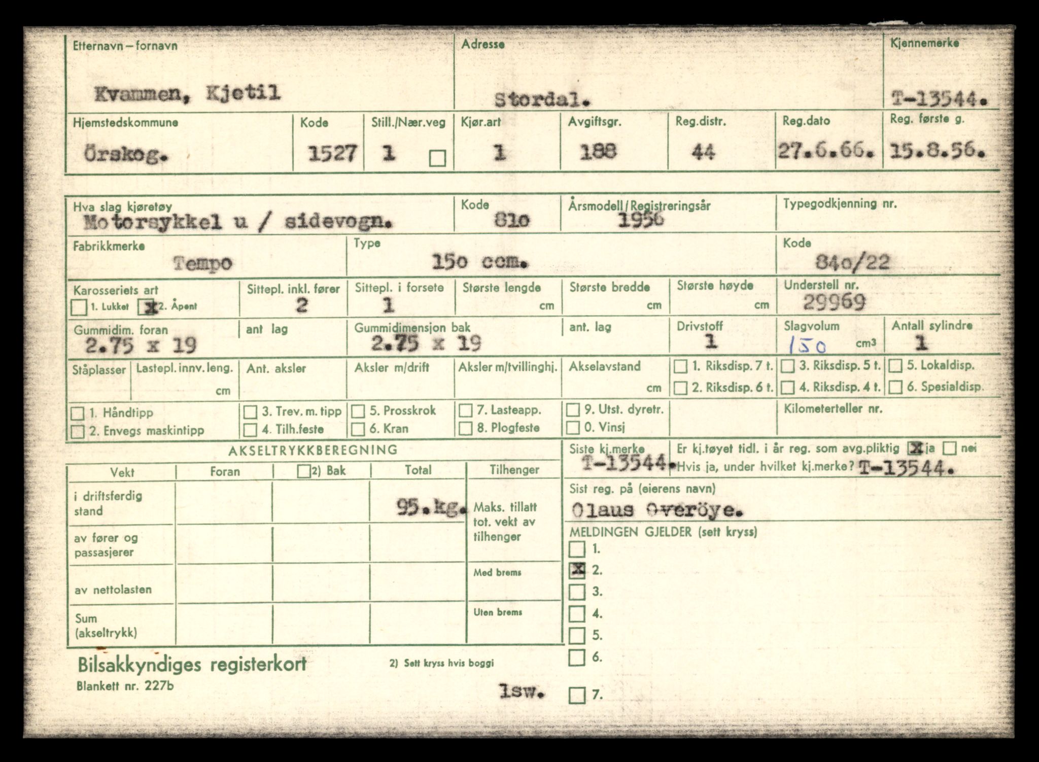 Møre og Romsdal vegkontor - Ålesund trafikkstasjon, AV/SAT-A-4099/F/Fe/L0040: Registreringskort for kjøretøy T 13531 - T 13709, 1927-1998, p. 295