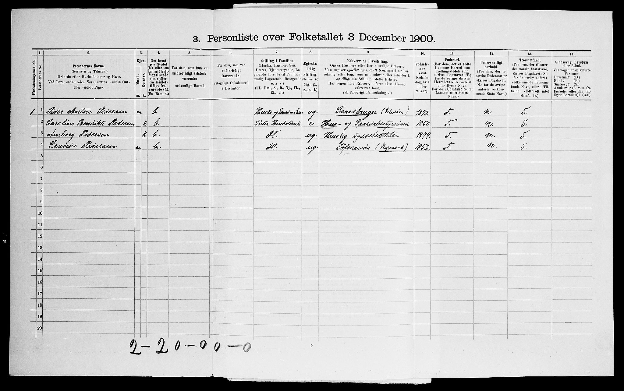 SAK, 1900 census for Dypvåg, 1900, p. 1034