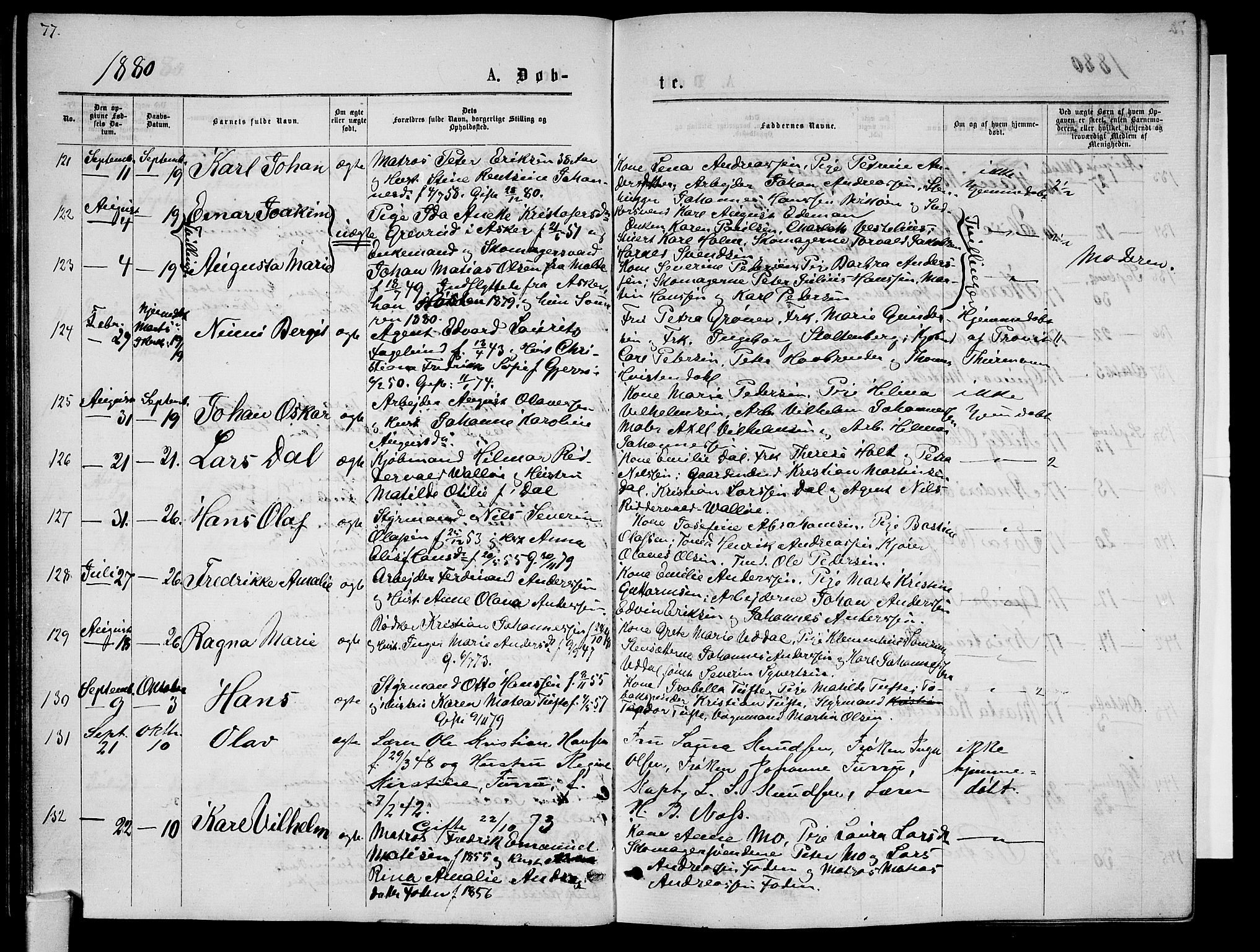 Tønsberg kirkebøker, AV/SAKO-A-330/G/Ga/L0005: Parish register (copy) no. 5, 1875-1885, p. 77