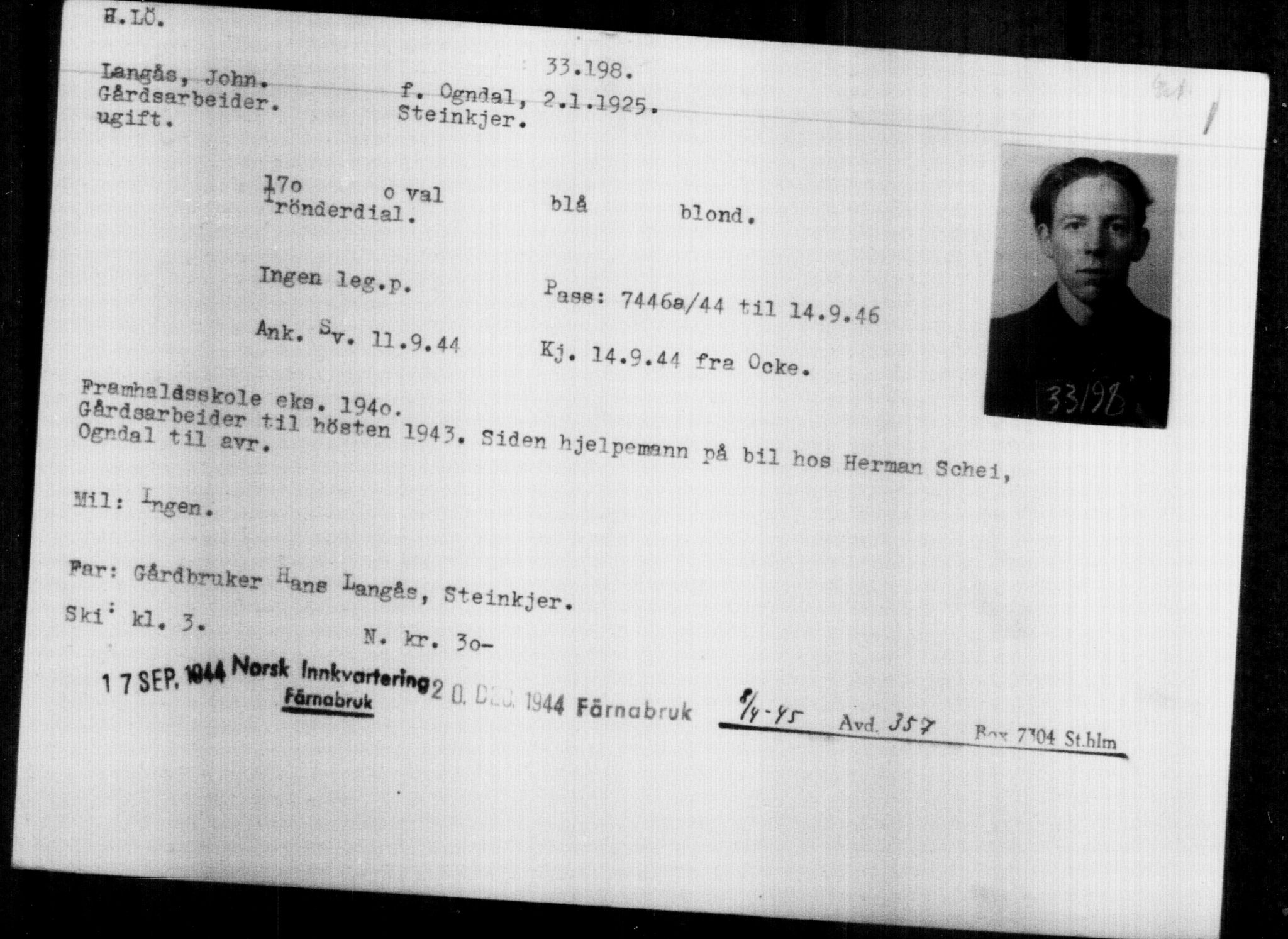 Utenriksstasjonene, Legasjonen i Stockholm, Flyktningkontoret, AV/RA-S-6753/V/Va/L0013: Kjesäterkartoteket, flyktninger med registreringsnr. 31500-34731, 1940-1945, p. 1784