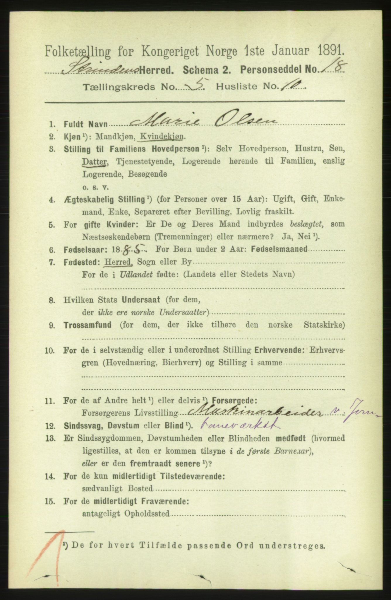 RA, 1891 census for 1660 Strinda, 1891, p. 4398