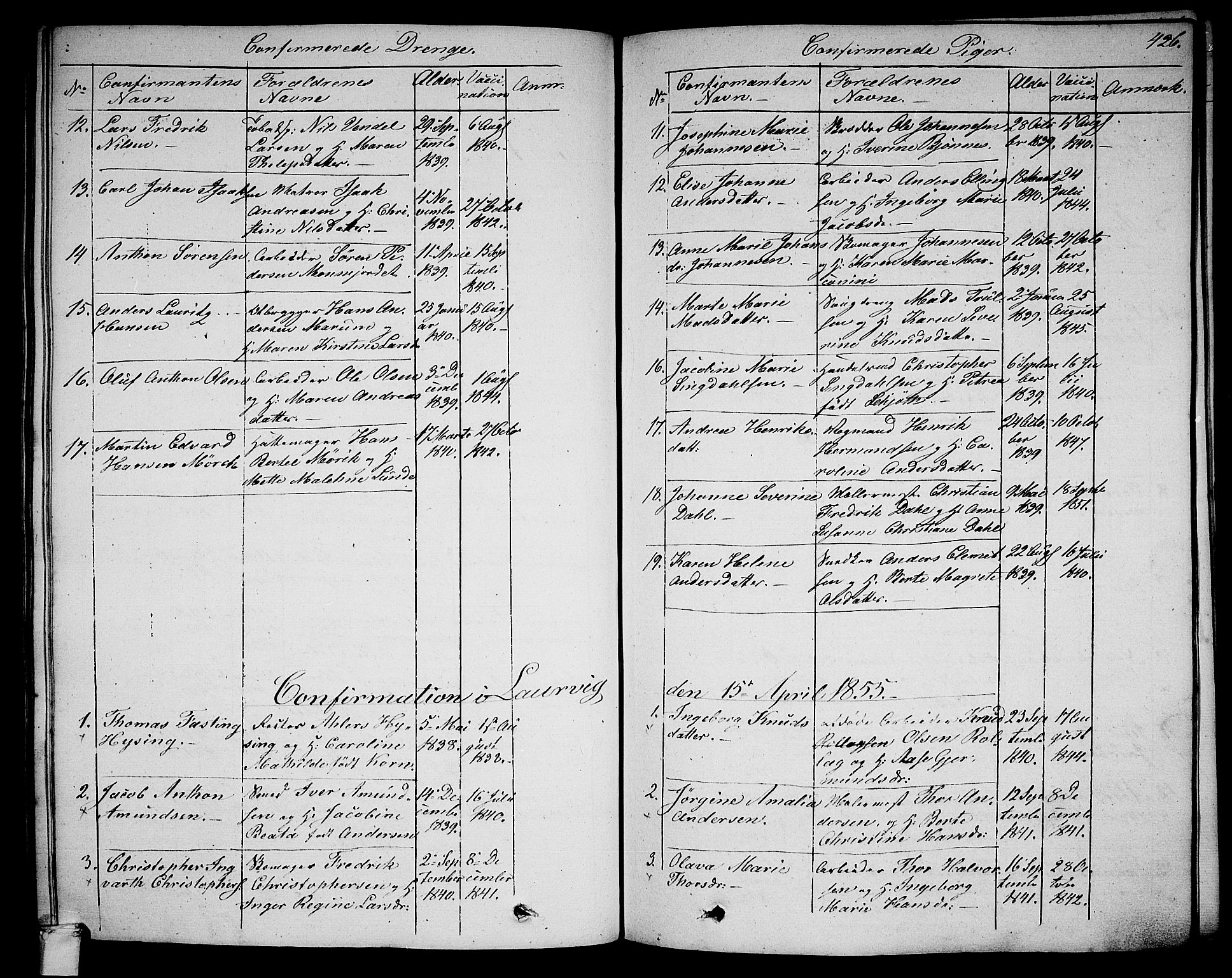 Larvik kirkebøker, AV/SAKO-A-352/G/Ga/L0003b: Parish register (copy) no. I 3B, 1830-1870, p. 426