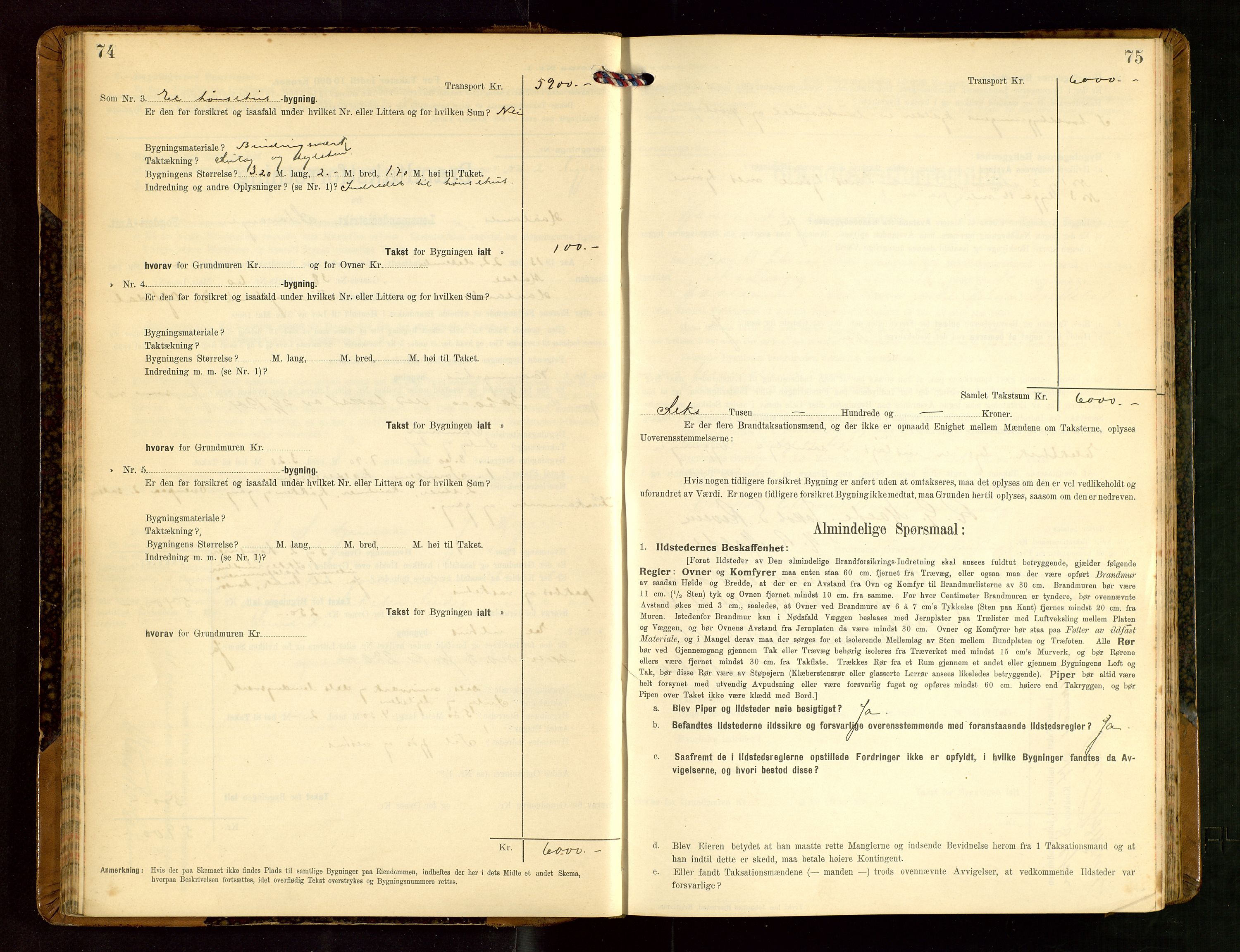 Håland lensmannskontor, AV/SAST-A-100100/Gob/L0004: Branntakstprotokoll - skjematakst. Register i boken., 1913-1915, p. 74-75