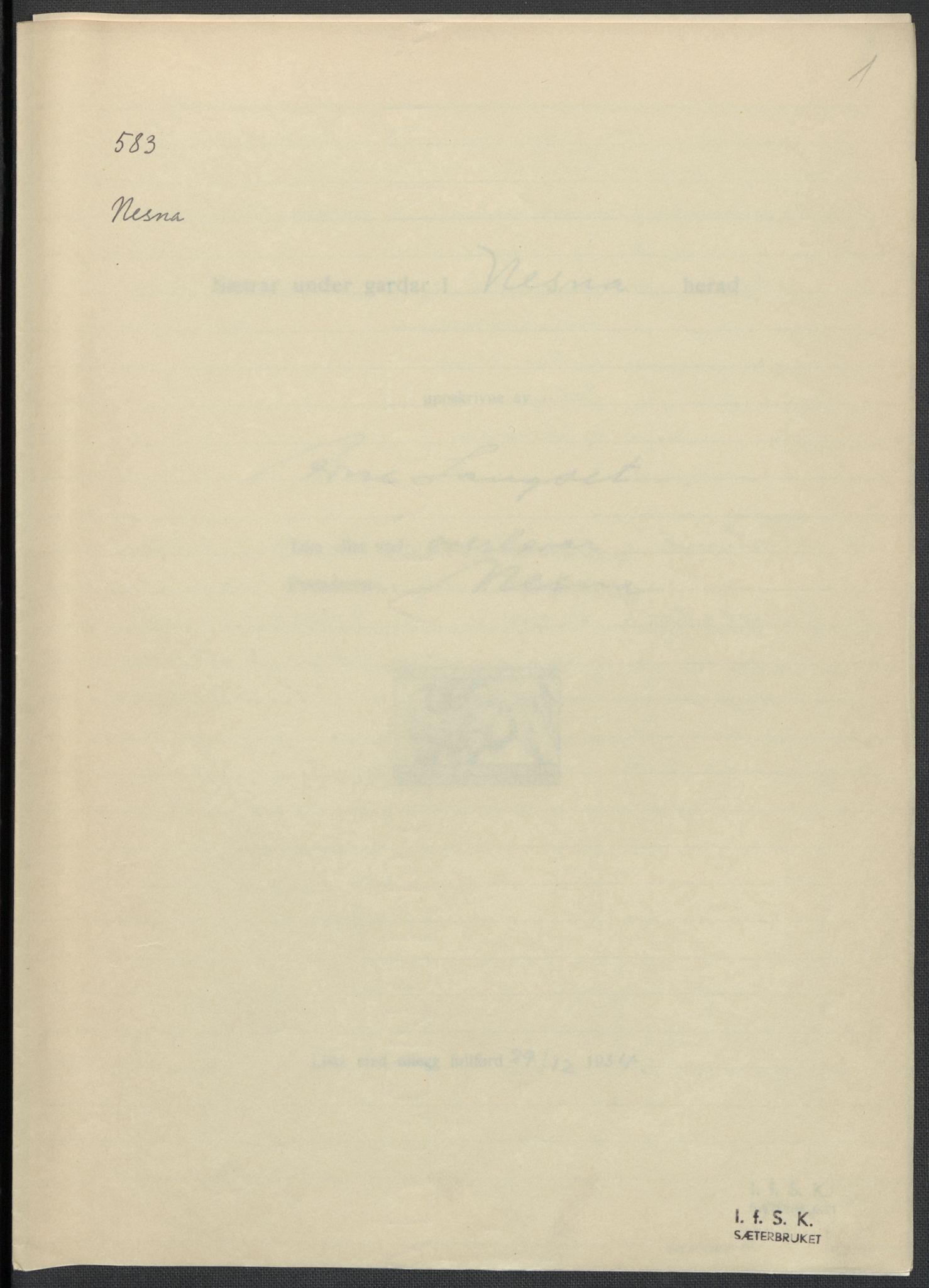 Instituttet for sammenlignende kulturforskning, AV/RA-PA-0424/F/Fc/L0016/0002: Eske B16: / Nordland (perm XLVII), 1932-1936, p. 1