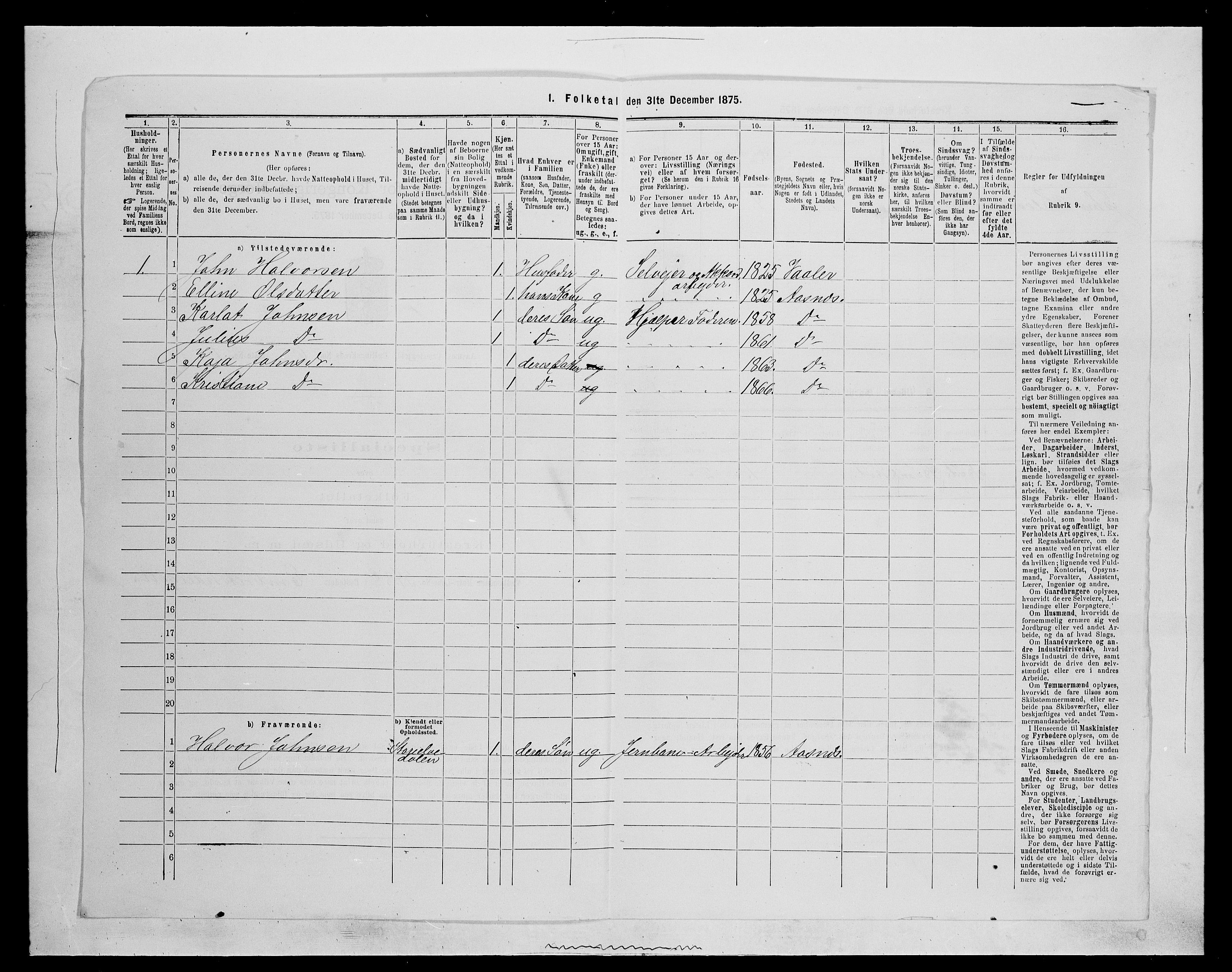 SAH, 1875 census for 0425P Åsnes, 1875, p. 816