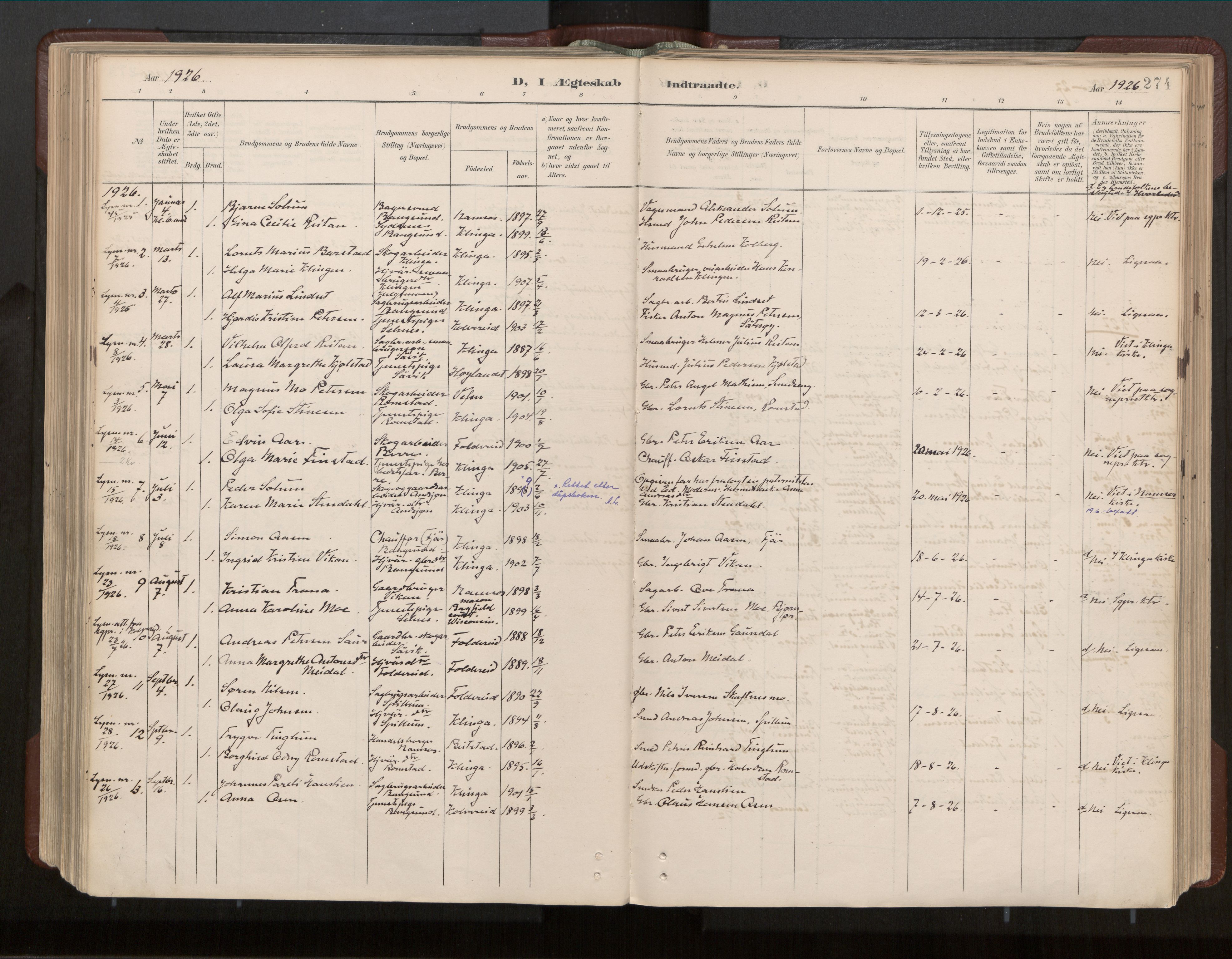 Ministerialprotokoller, klokkerbøker og fødselsregistre - Nord-Trøndelag, SAT/A-1458/770/L0589: Parish register (official) no. 770A03, 1887-1929, p. 274