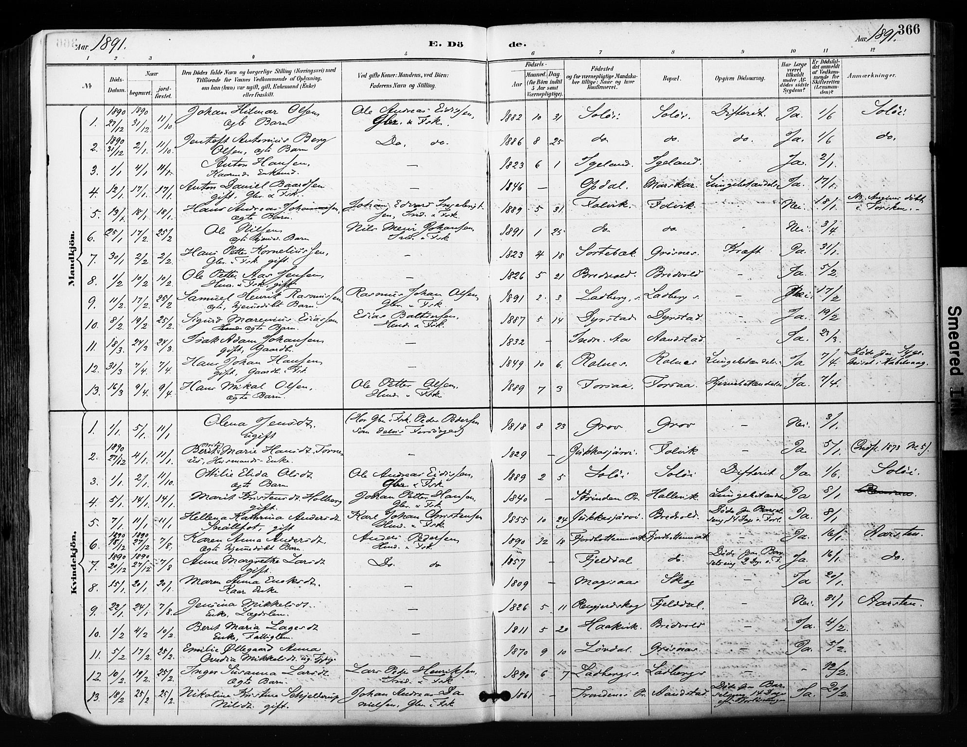 Ibestad sokneprestembete, SATØ/S-0077/H/Ha/Haa/L0012kirke: Parish register (official) no. 12, 1890-1900, p. 366