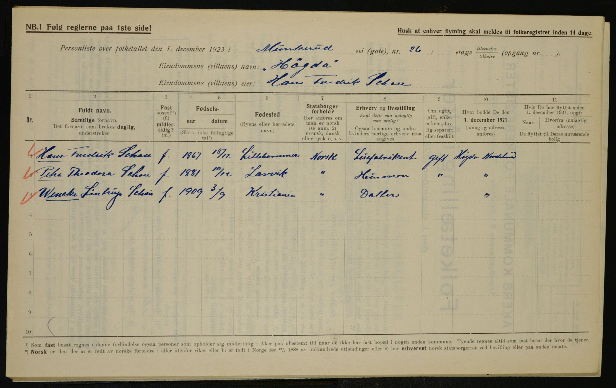 , Municipal Census 1923 for Aker, 1923, p. 42444