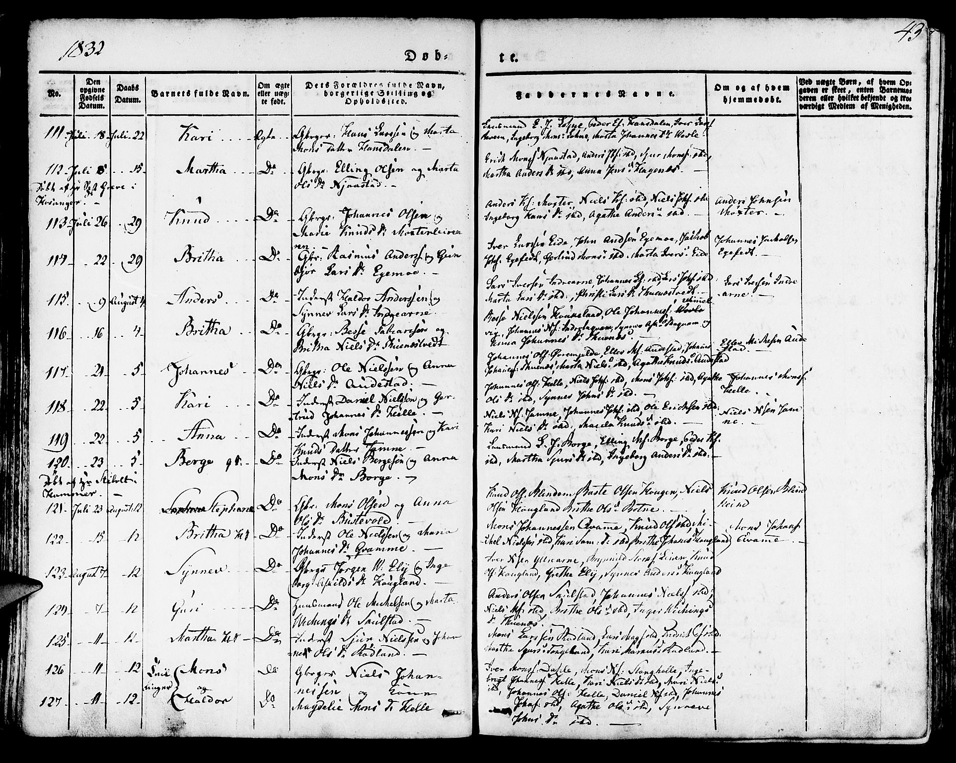 Haus sokneprestembete, SAB/A-75601/H/Haa: Parish register (official) no. A 14, 1827-1838, p. 43