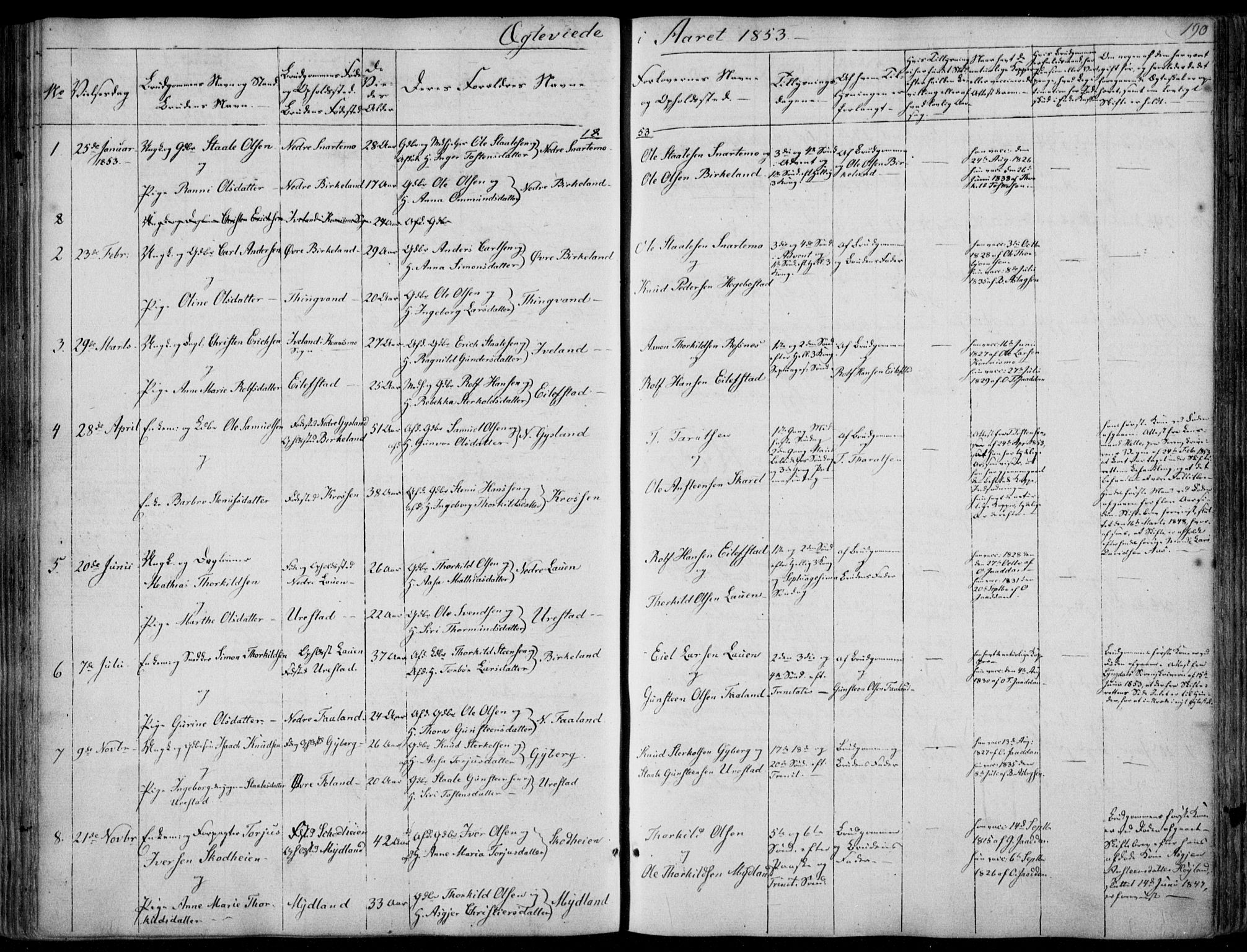 Hægebostad sokneprestkontor, SAK/1111-0024/F/Fa/Faa/L0004: Parish register (official) no. A 4, 1834-1864, p. 190