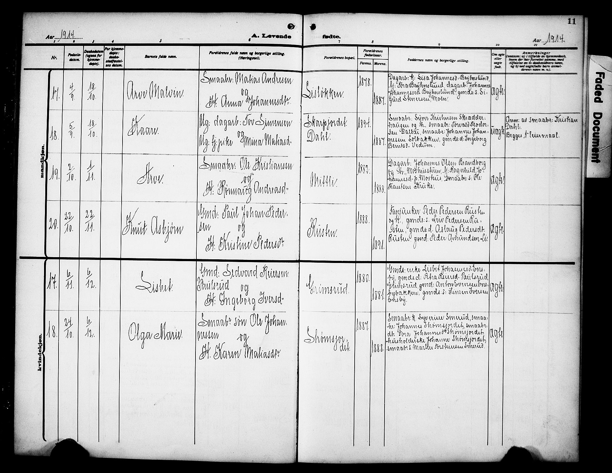 Øyer prestekontor, AV/SAH-PREST-084/H/Ha/Hab/L0007: Parish register (copy) no. 7, 1913-1928, p. 11