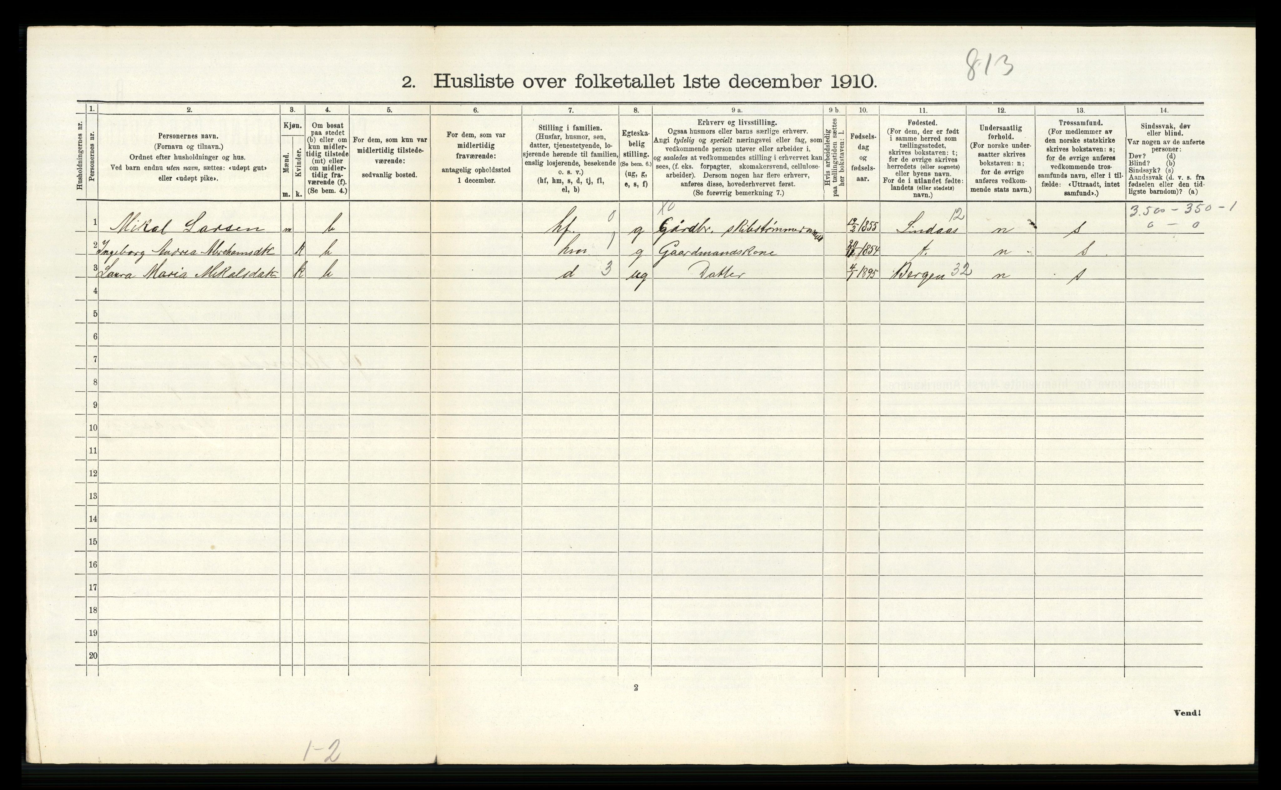 RA, 1910 census for Ytre Holmedal, 1910, p. 333