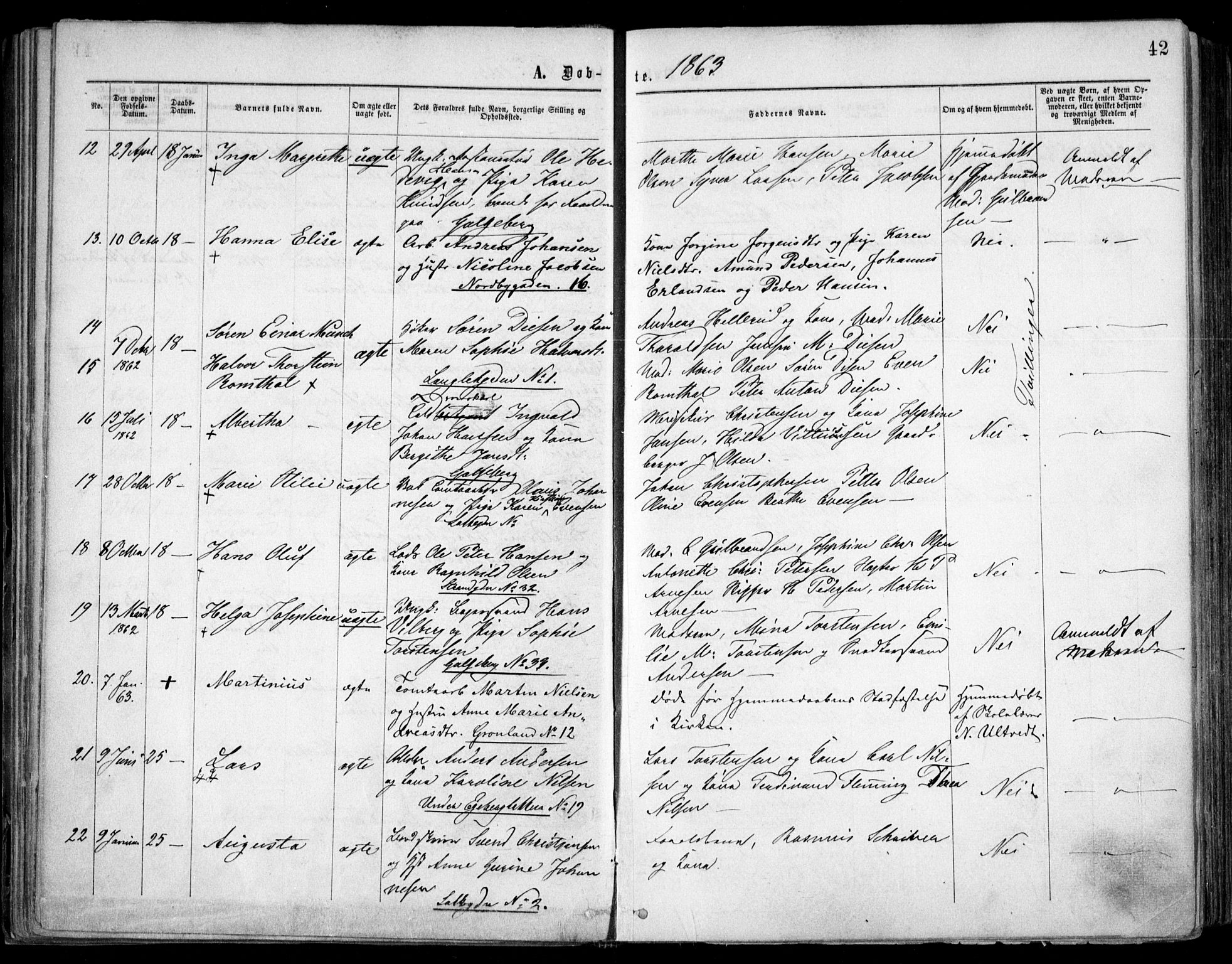 Grønland prestekontor Kirkebøker, SAO/A-10848/F/Fa/L0002: Parish register (official) no. 2, 1862-1868, p. 42