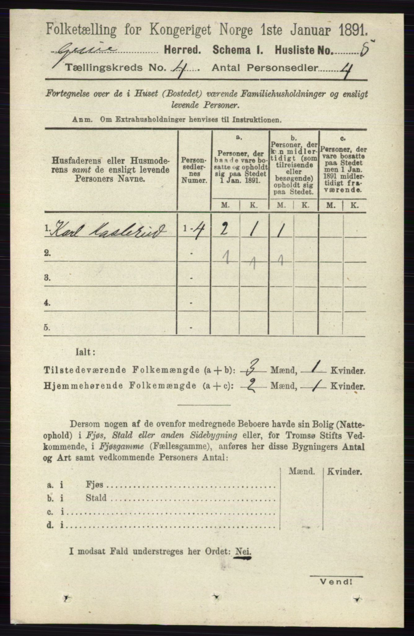RA, 1891 census for 0423 Grue, 1891, p. 2017