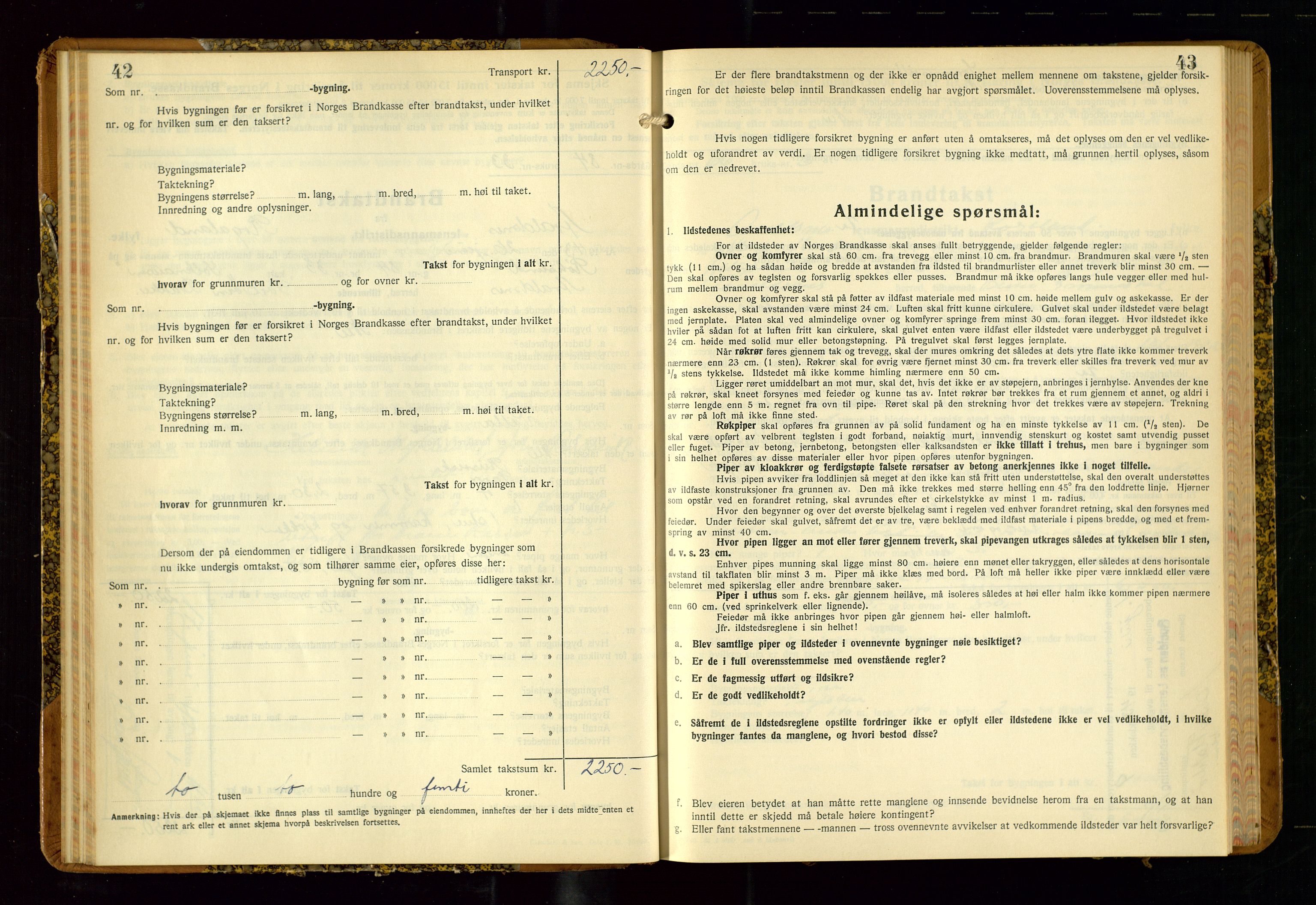 Avaldsnes lensmannskontor, AV/SAST-A-100286/Gob/L0002: "Branntakstprotokoll for Avaldsnes lensmannsdistrikt Rogaland fylke", 1940-1950, p. 42-43