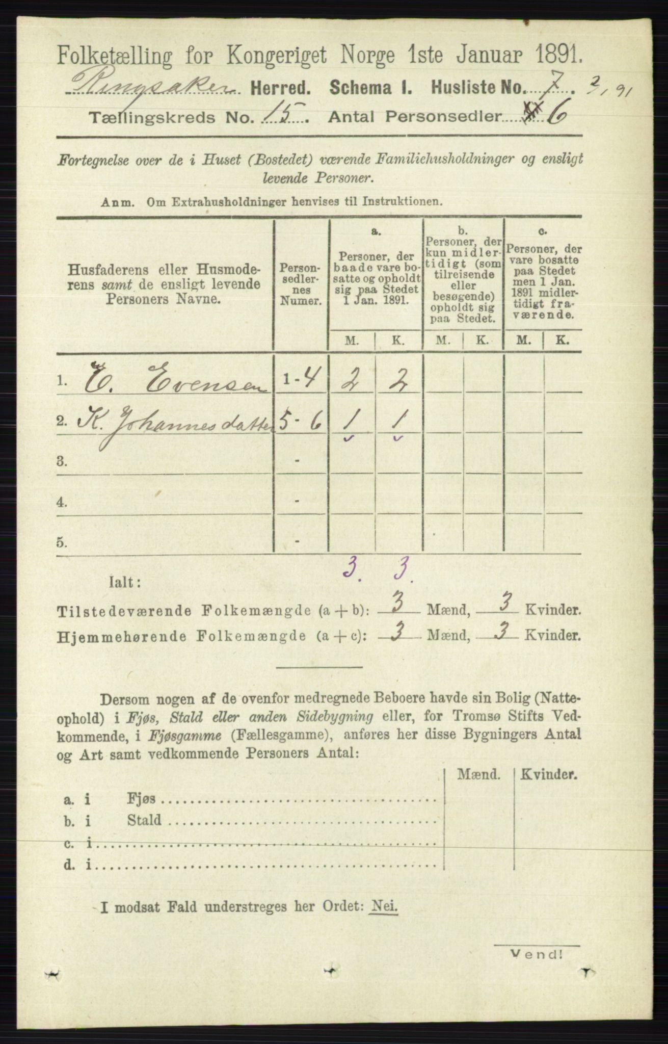 RA, 1891 census for 0412 Ringsaker, 1891, p. 8404