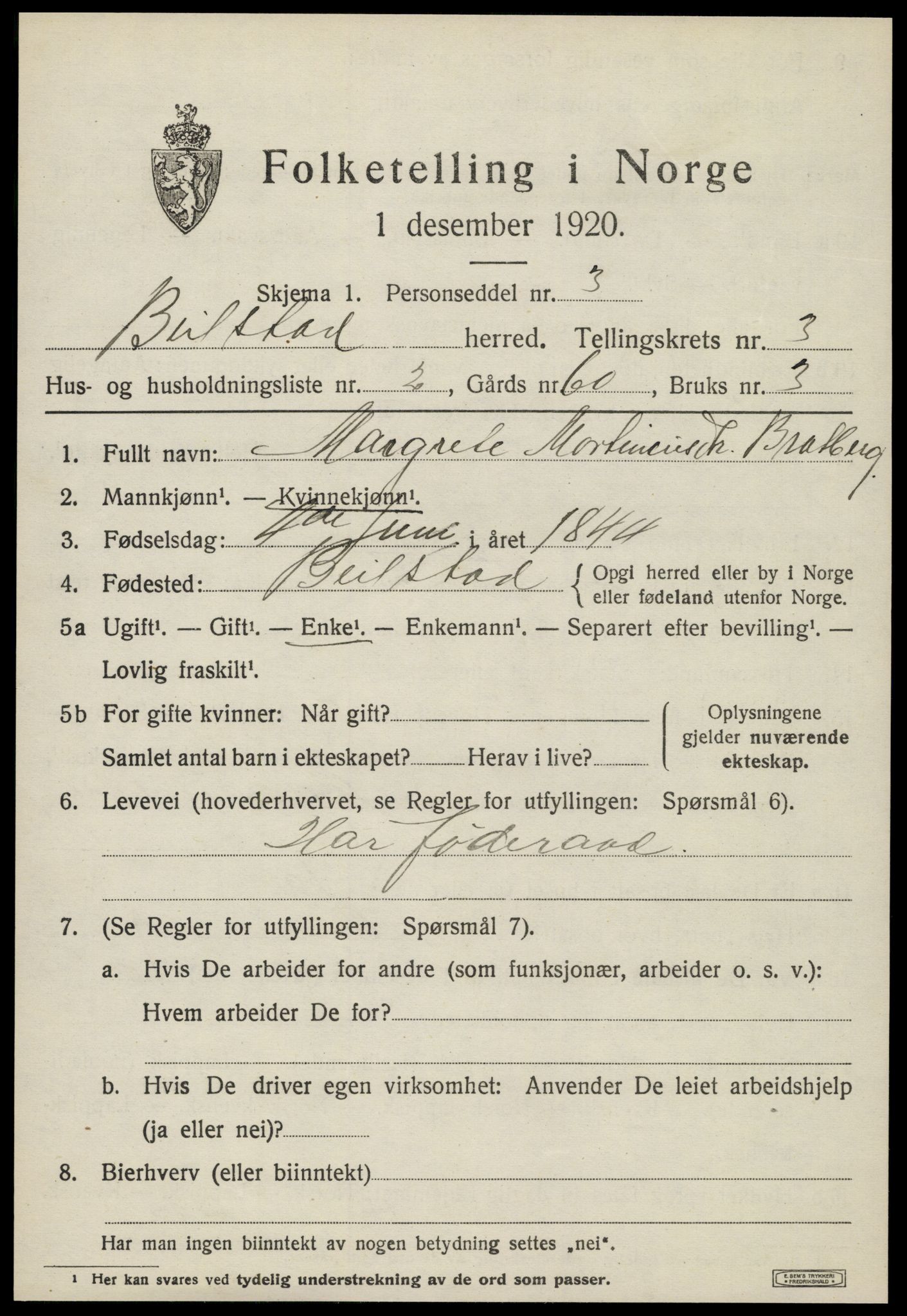 SAT, 1920 census for Beitstad, 1920, p. 2387