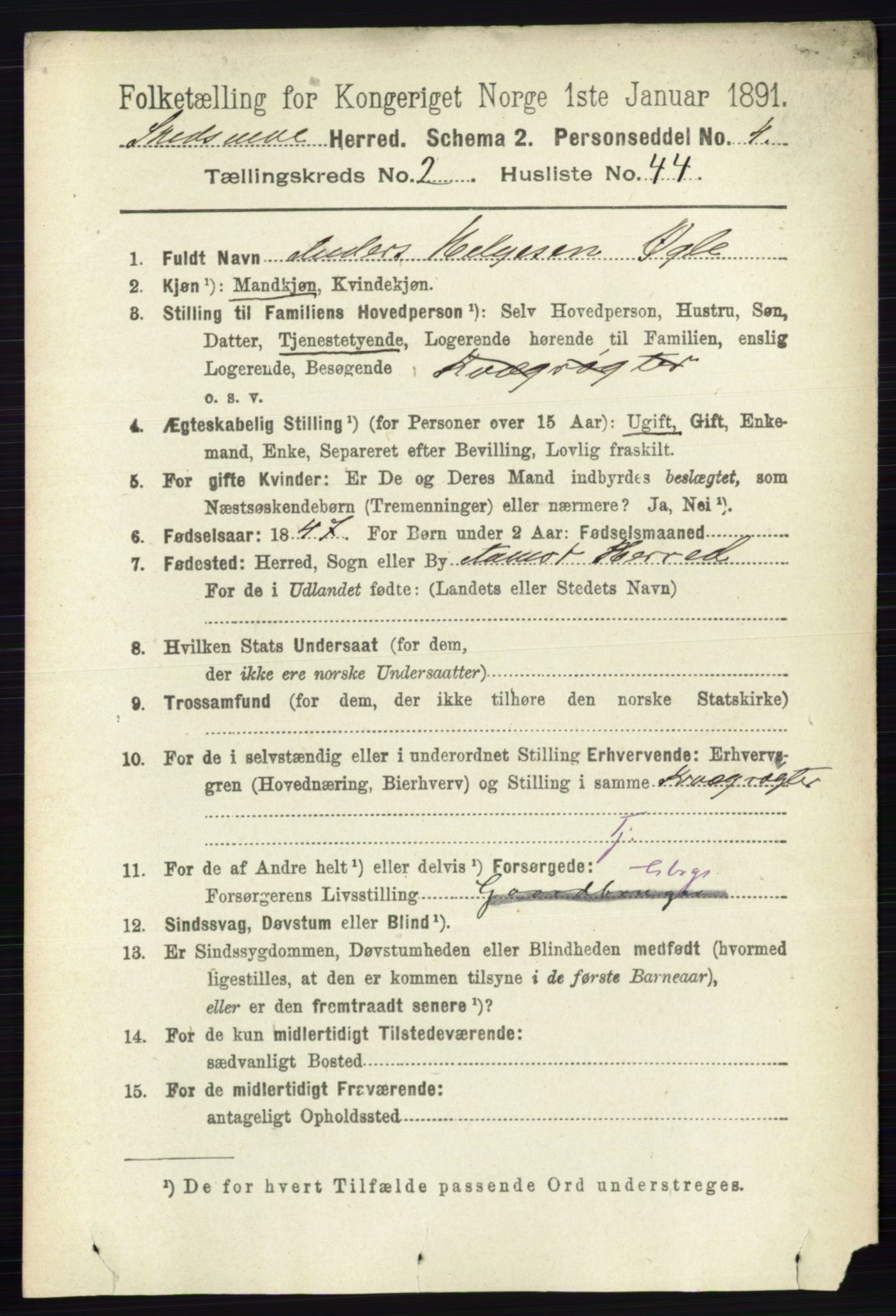 RA, 1891 census for 0231 Skedsmo, 1891, p. 895