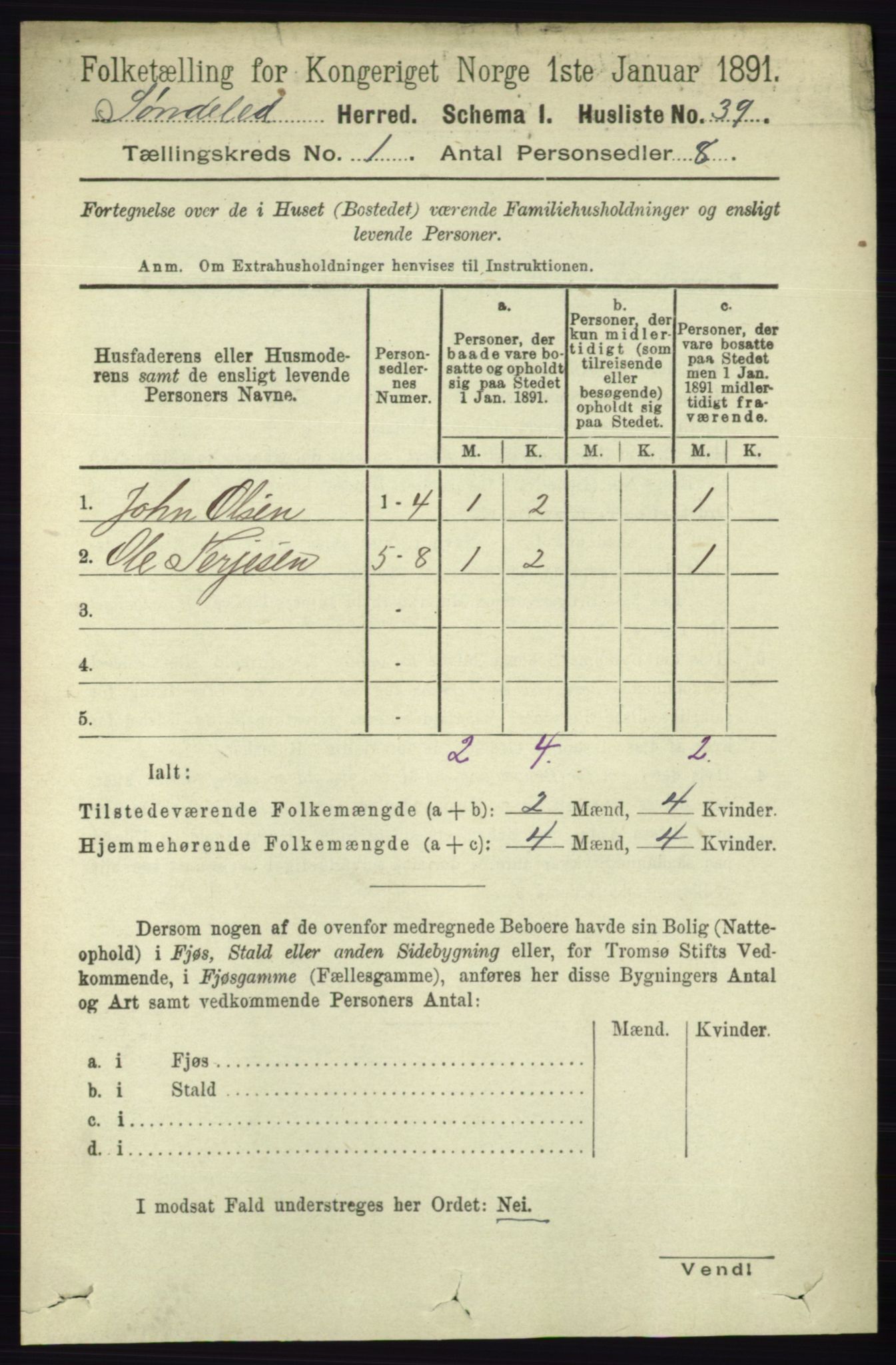 RA, 1891 census for 0913 Søndeled, 1891, p. 81