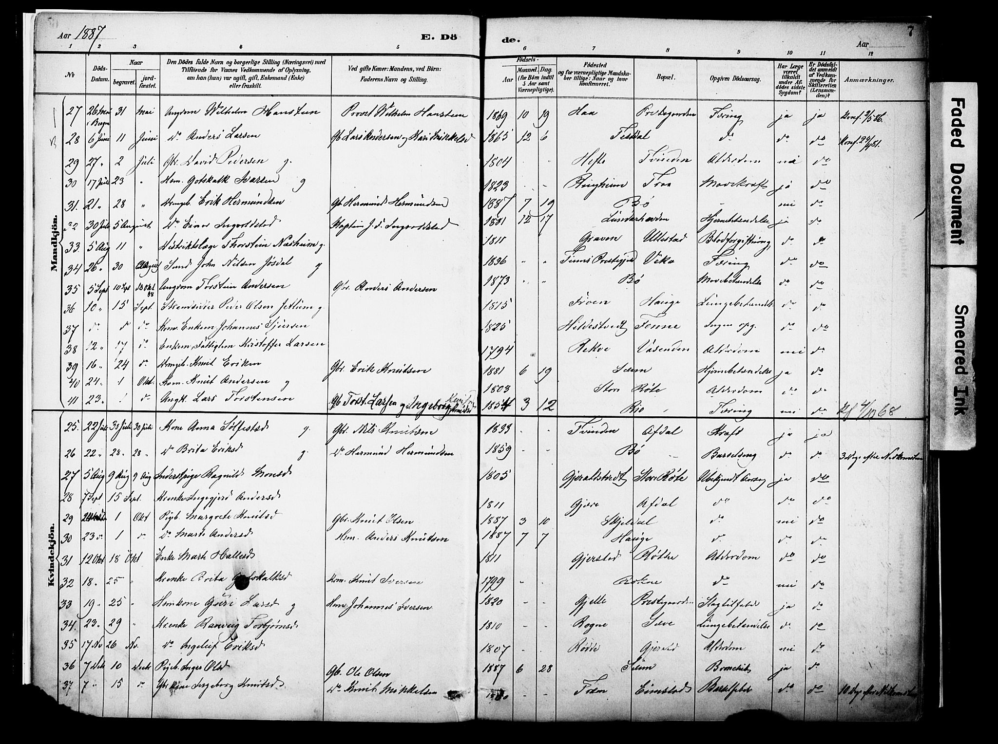 Voss sokneprestembete, SAB/A-79001/H/Haa: Parish register (official) no. A 22, 1887-1909, p. 7