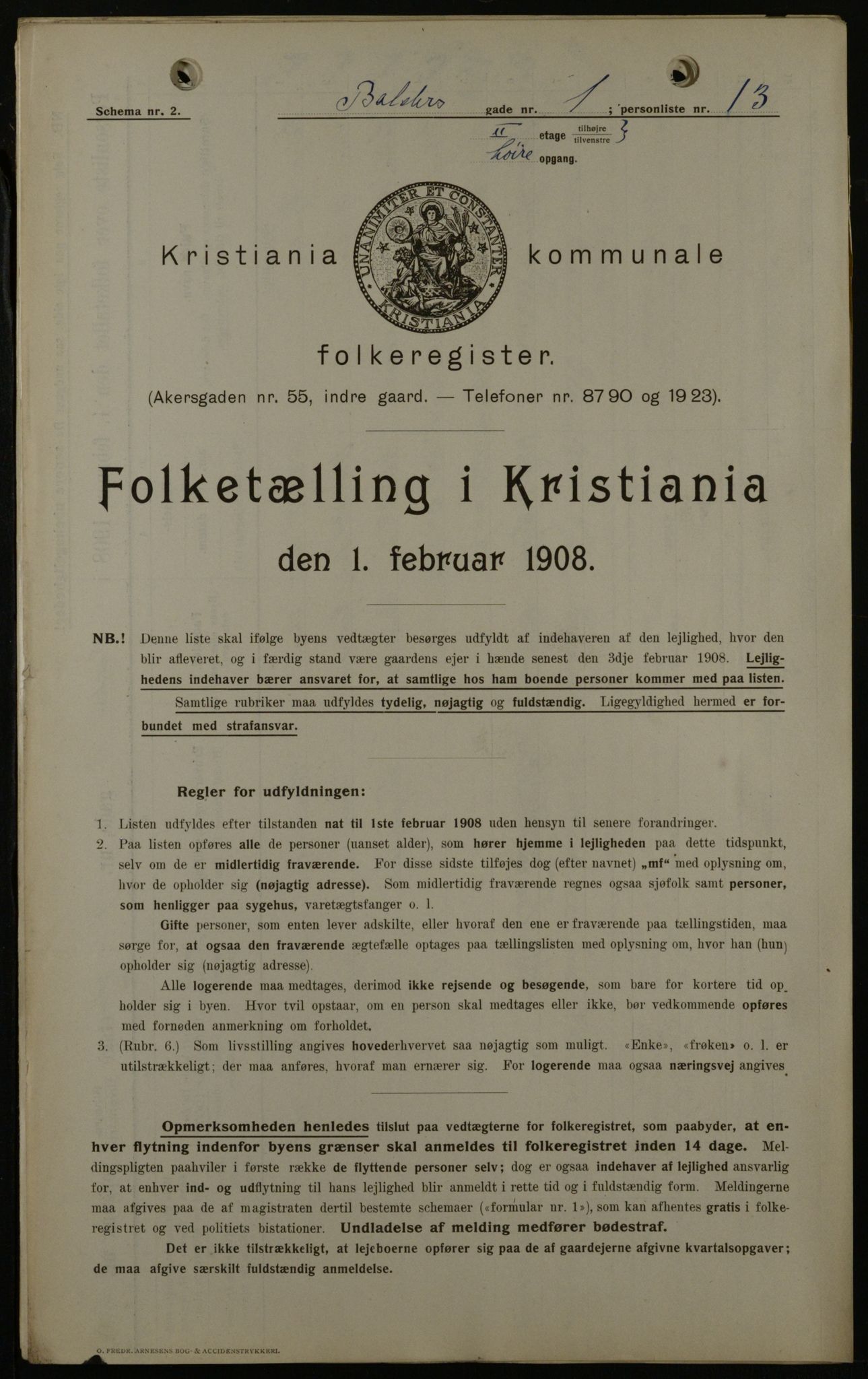 OBA, Municipal Census 1908 for Kristiania, 1908, p. 3073