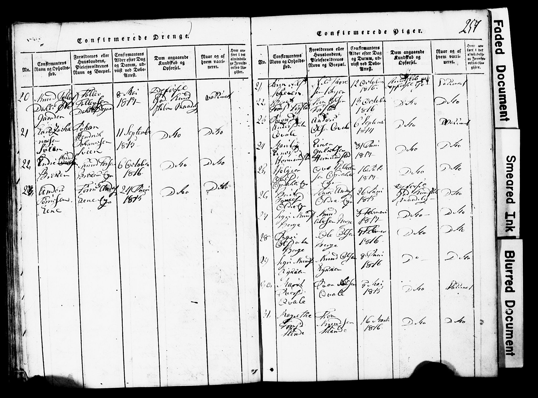 Vang prestekontor, Valdres, SAH/PREST-140/H/Hb/L0001: Parish register (copy) no. 1, 1814-1820, p. 257