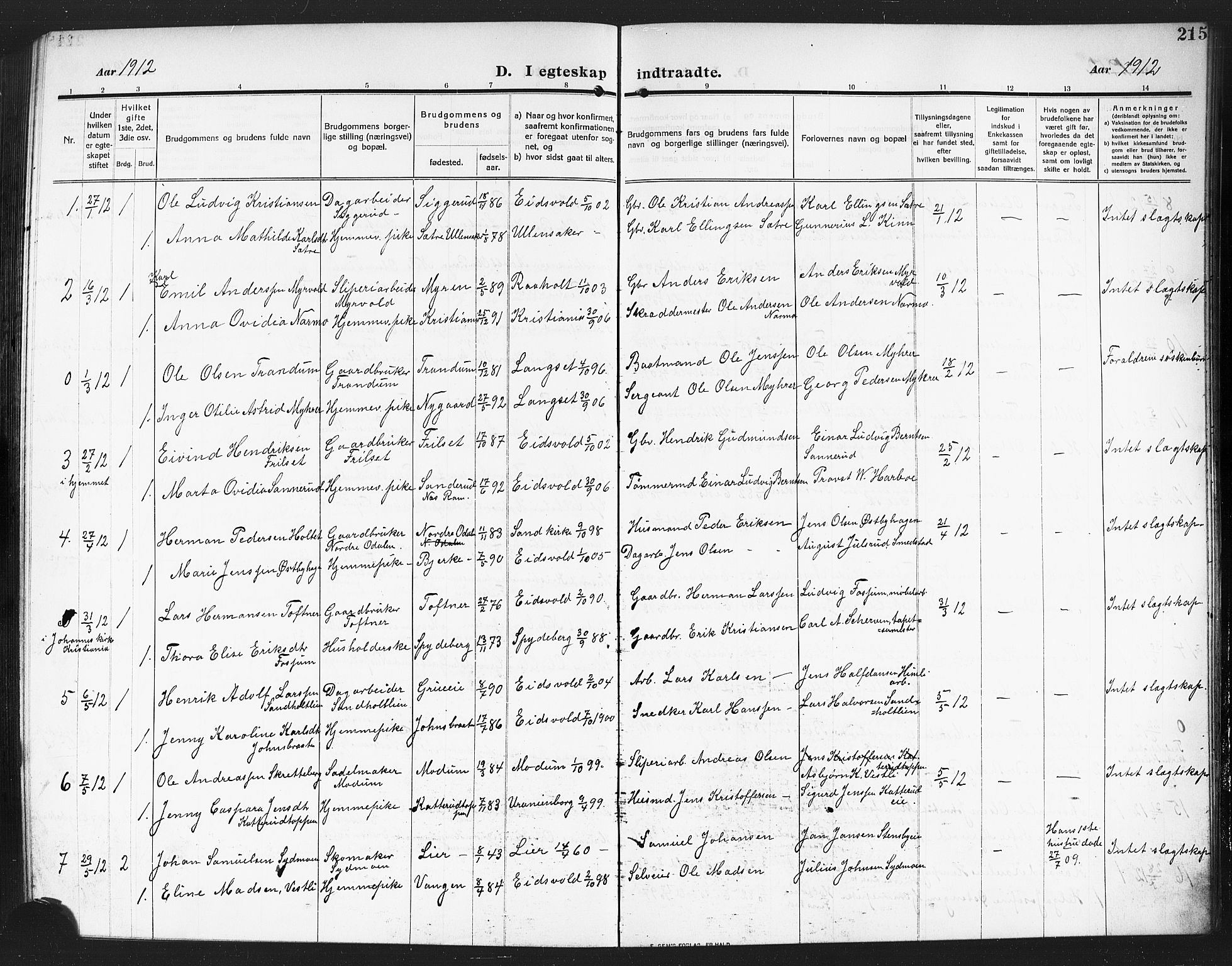 Eidsvoll prestekontor Kirkebøker, SAO/A-10888/G/Ga/L0008: Parish register (copy) no. I 8, 1909-1918, p. 215