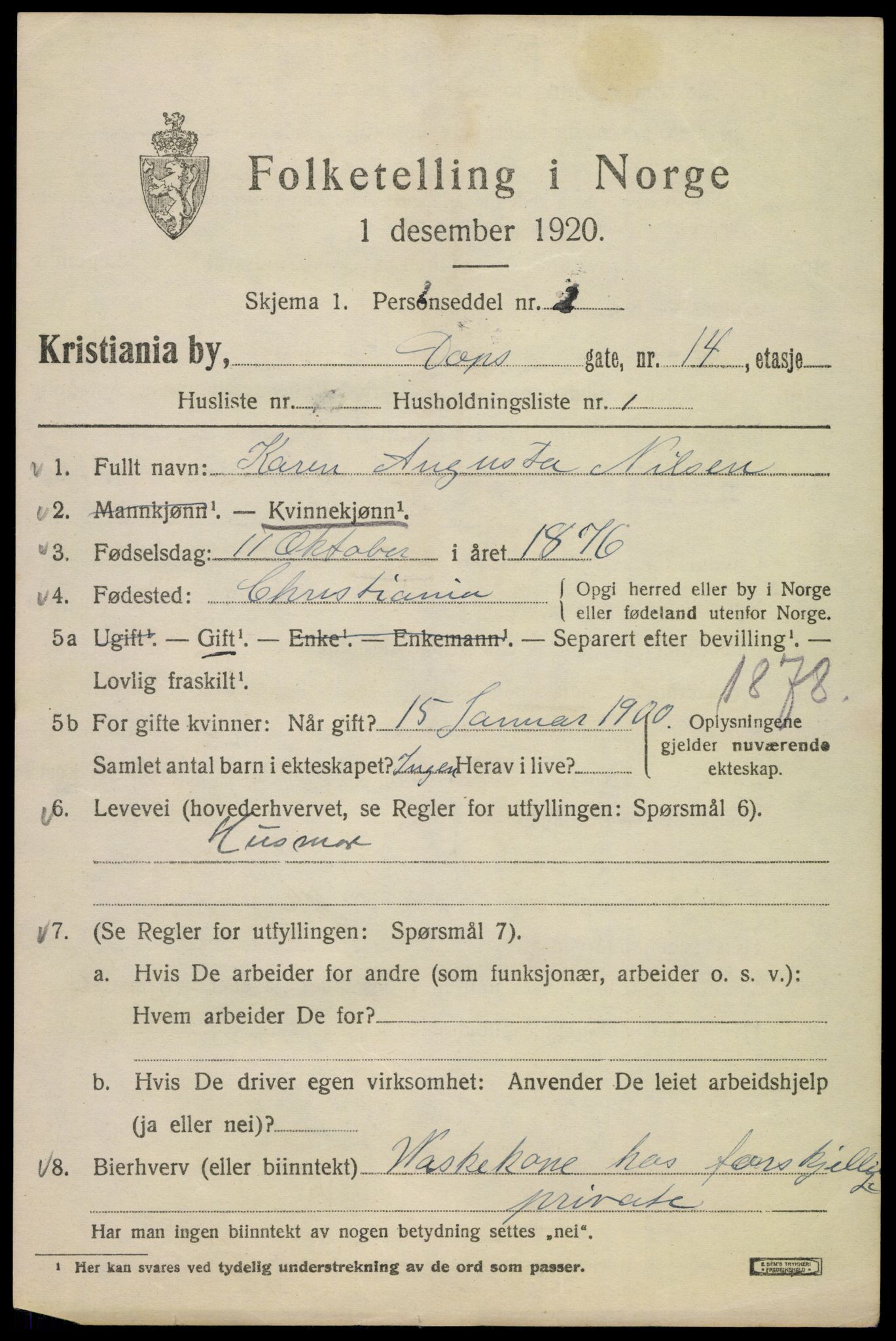 SAO, 1920 census for Kristiania, 1920, p. 199907