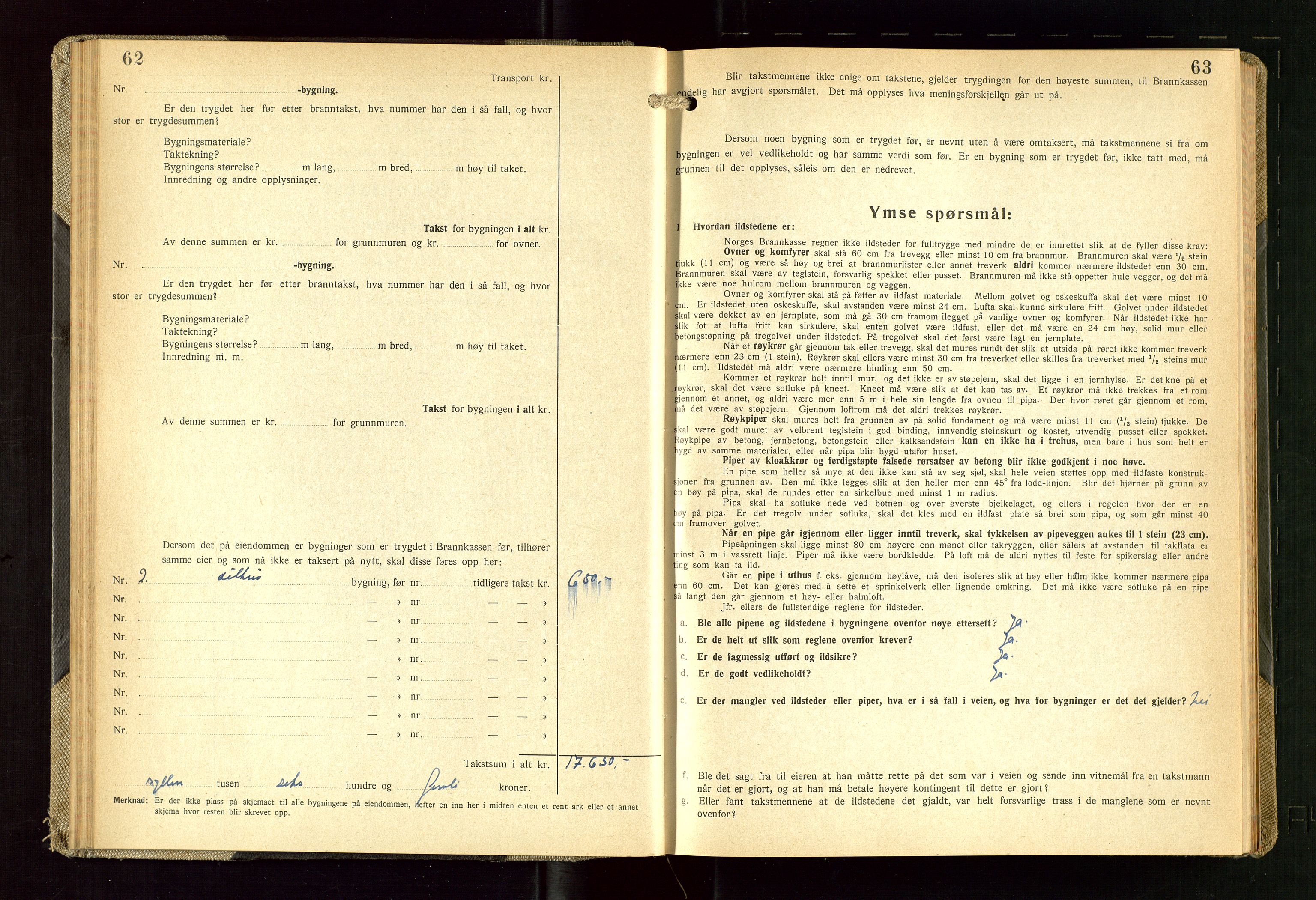 Skudenes lensmannskontor, SAST/A-100444/Gob/L0003: "Brandtakstprotokoll", 1942-1954, p. 62-63