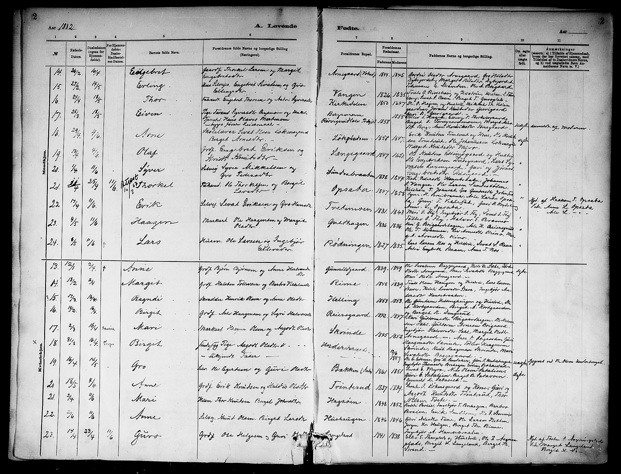 Ål kirkebøker, AV/SAKO-A-249/F/Fa/L0008: Parish register (official) no. I 8, 1882-1896, p. 2