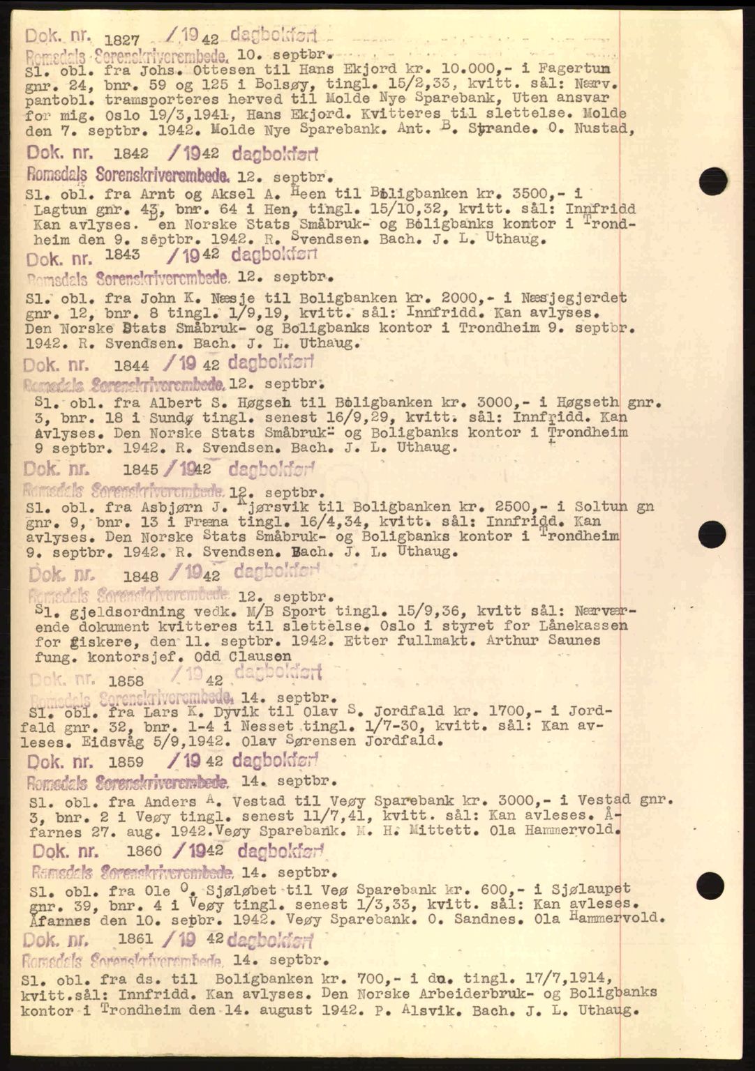 Romsdal sorenskriveri, AV/SAT-A-4149/1/2/2C: Mortgage book no. C1a, 1936-1945, Diary no: : 1827/1942