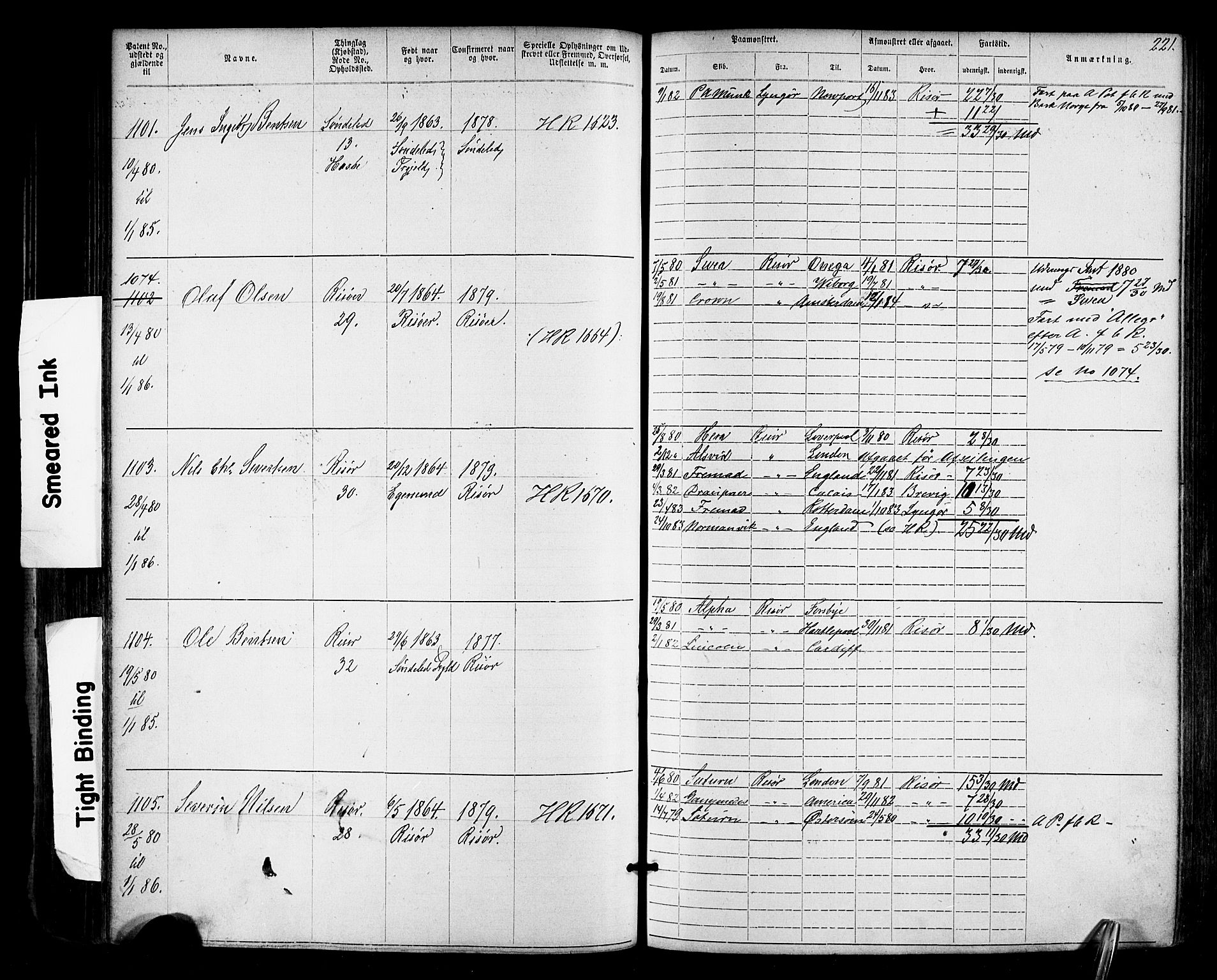 Risør mønstringskrets, SAK/2031-0010/F/Fa/L0003: Annotasjonsrulle nr 1-1913 med register, T-7, 1863-1899, p. 158