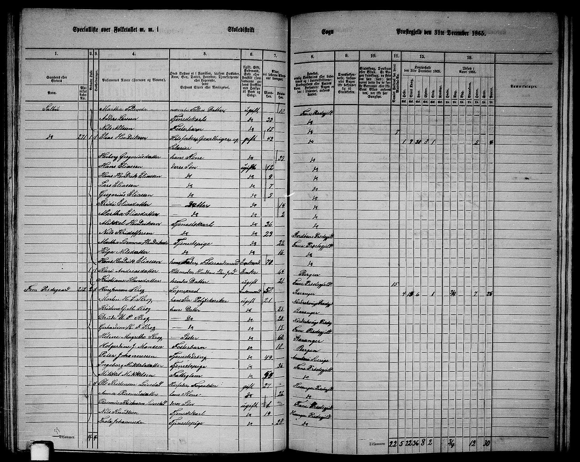 RA, 1865 census for Fana, 1865, p. 96