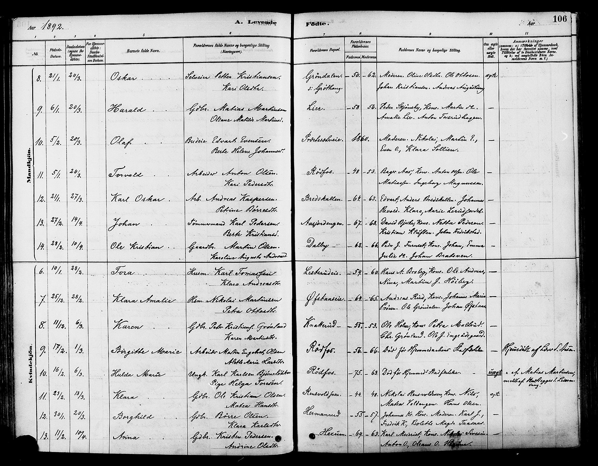 Vestre Toten prestekontor, AV/SAH-PREST-108/H/Ha/Haa/L0009: Parish register (official) no. 9, 1878-1894, p. 106