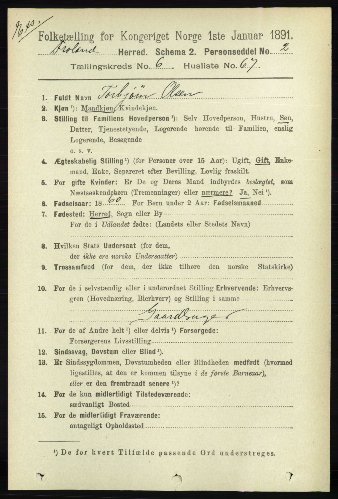 RA, Census 1891 for Nedenes amt: Gjenparter av personsedler for beslektede ektefeller, menn, 1891, p. 450