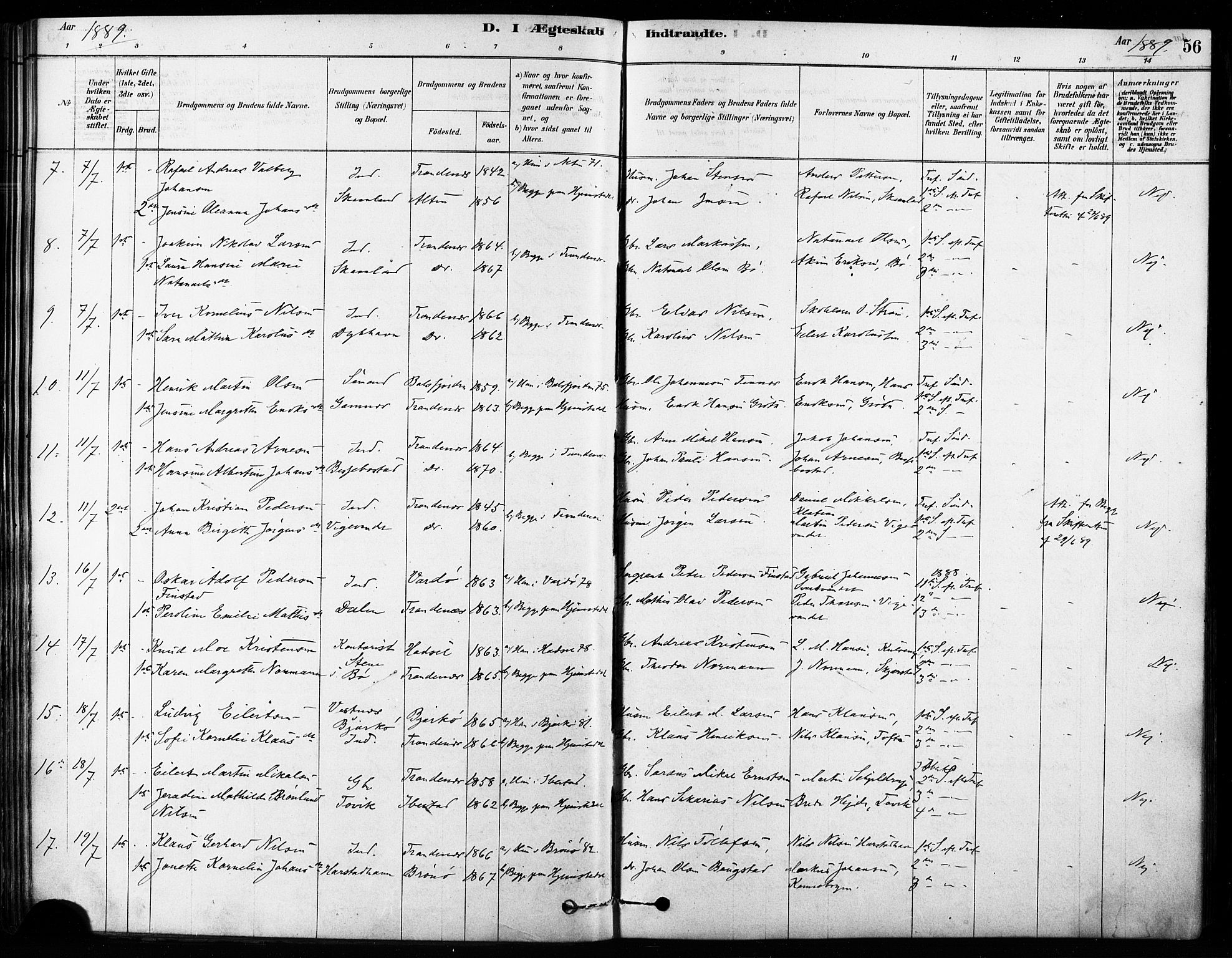Trondenes sokneprestkontor, SATØ/S-1319/H/Ha/L0015kirke: Parish register (official) no. 15, 1878-1889, p. 56