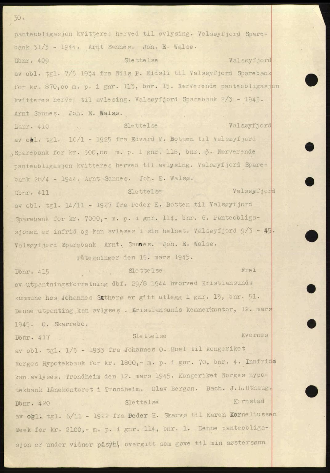 Nordmøre sorenskriveri, AV/SAT-A-4132/1/2/2Ca: Mortgage book no. C82a, 1945-1946, Diary no: : 409/1945