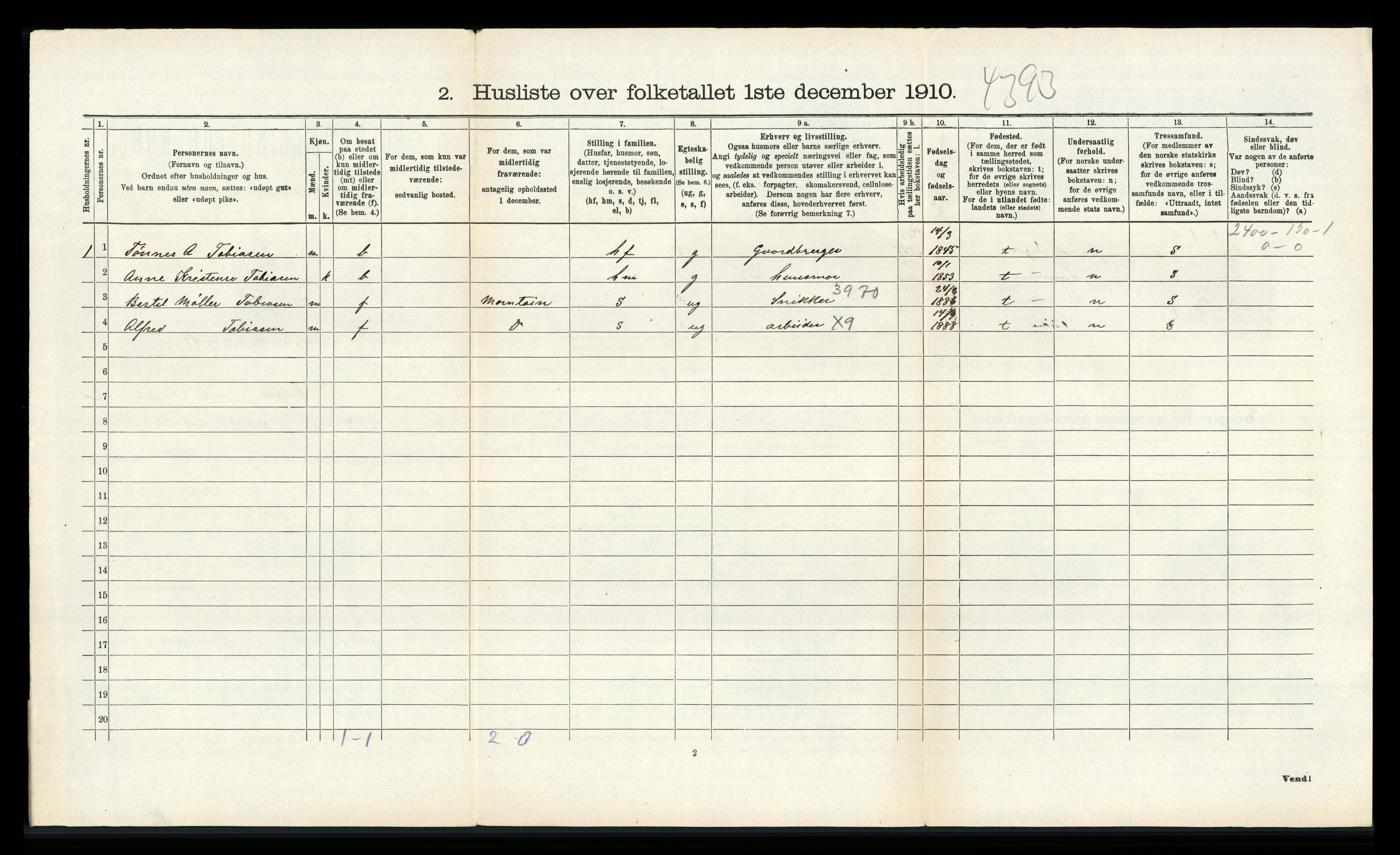 RA, 1910 census for Hidra, 1910, p. 524