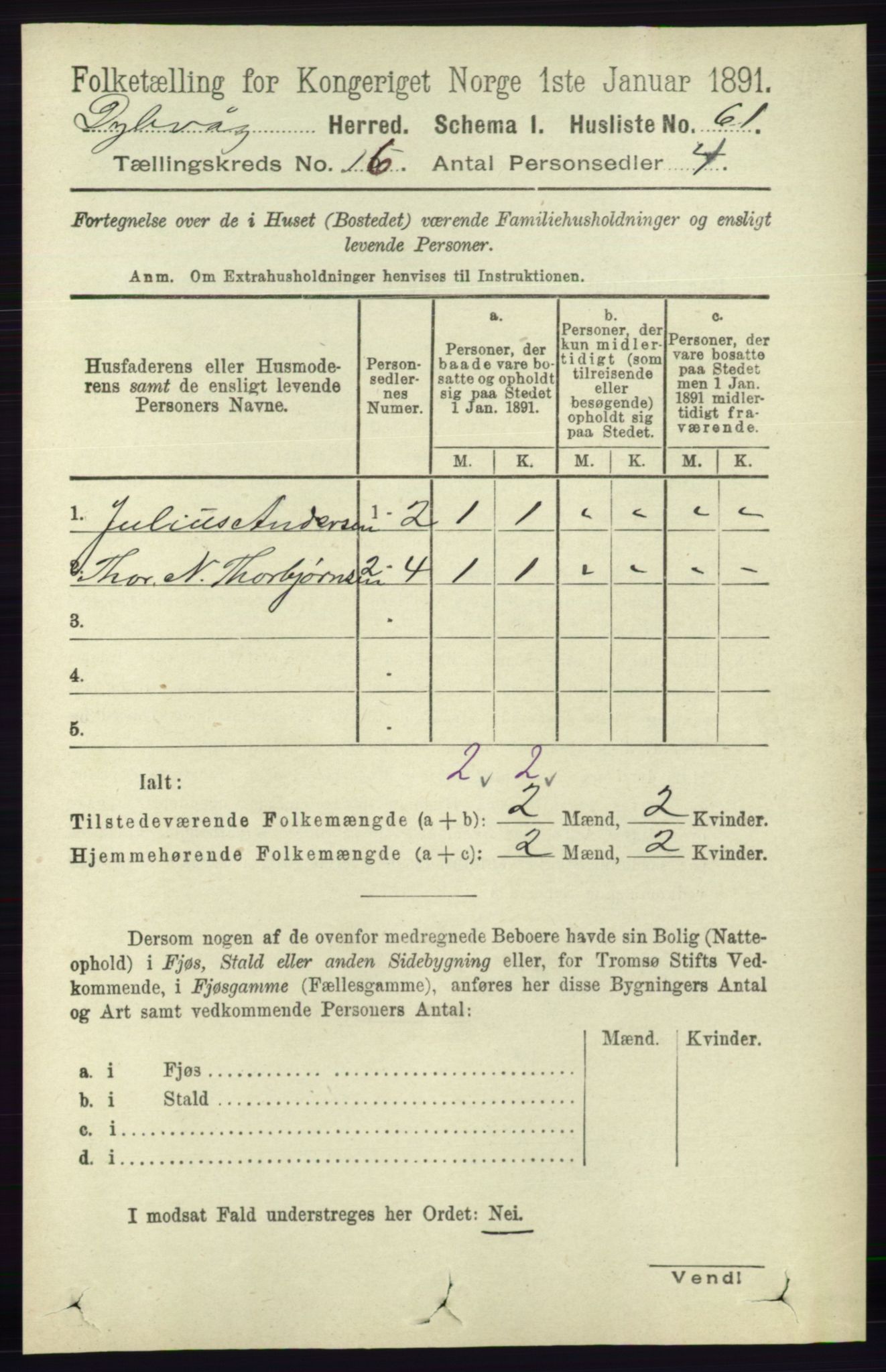 RA, 1891 census for 0915 Dypvåg, 1891, p. 6385