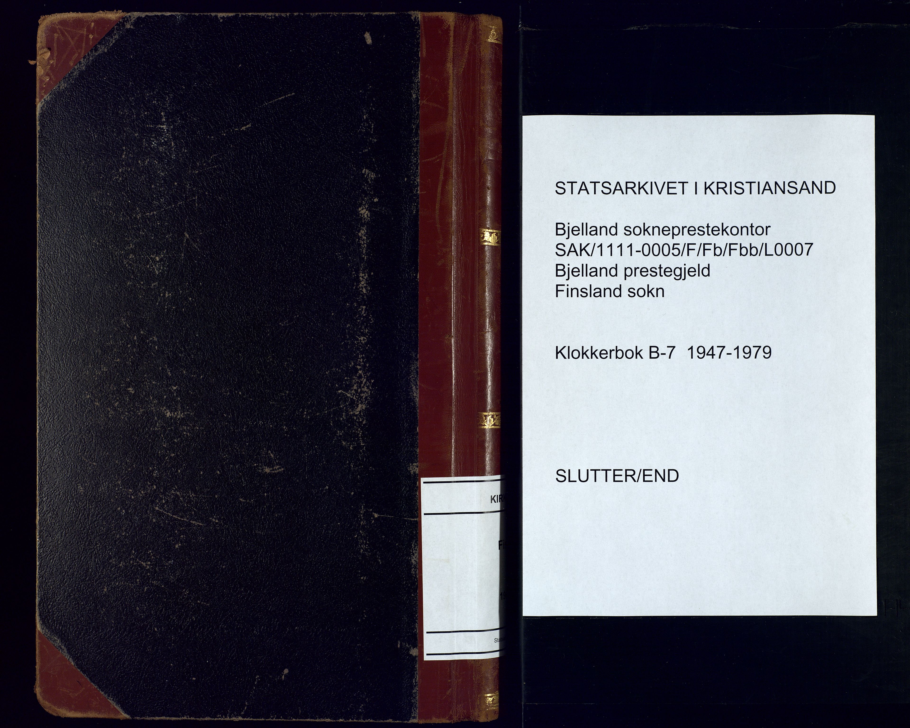 Bjelland sokneprestkontor, SAK/1111-0005/F/Fb/Fbb/L0007: Parish register (copy) no. B-7, 1947-1979