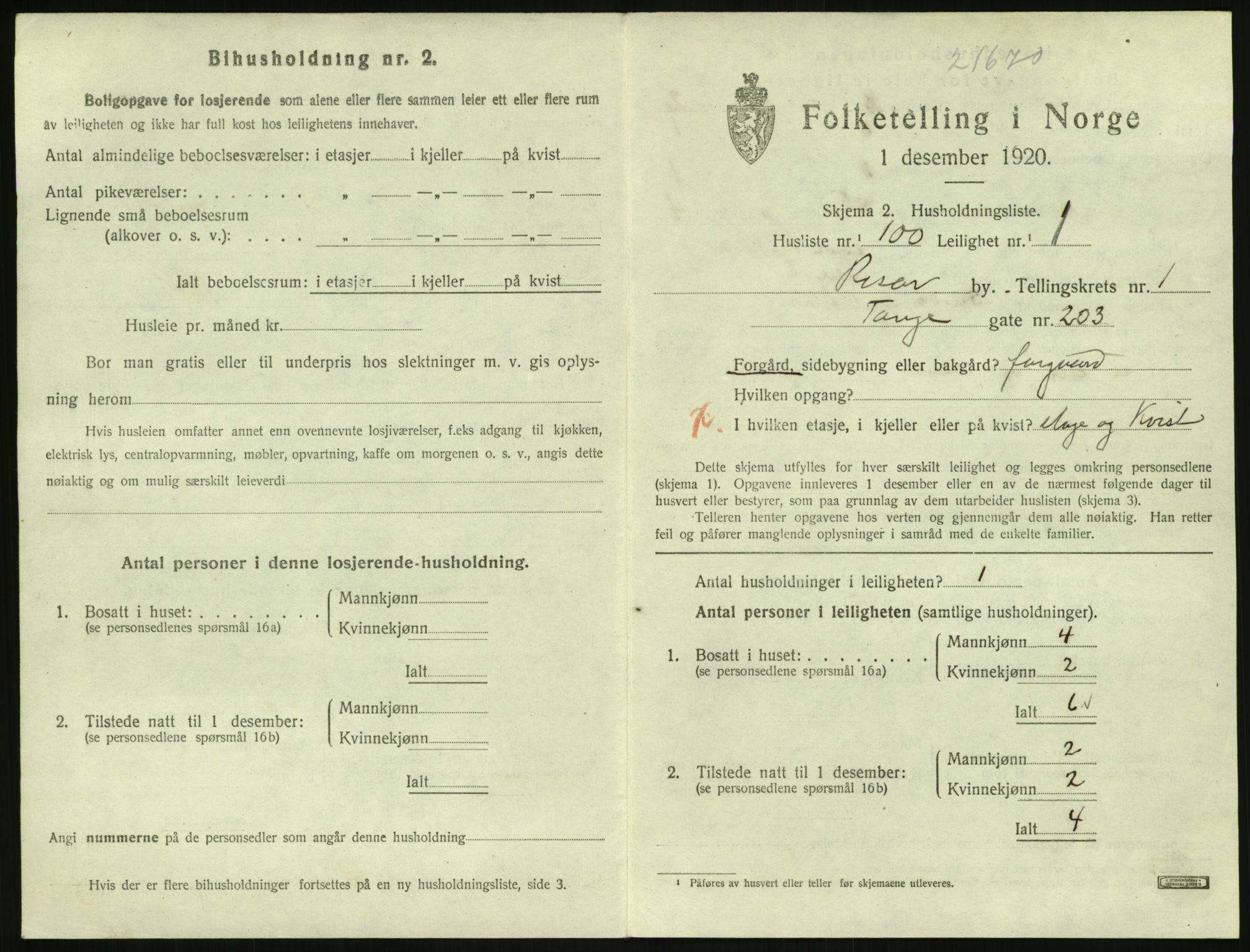 SAK, 1920 census for Risør, 1920, p. 1589