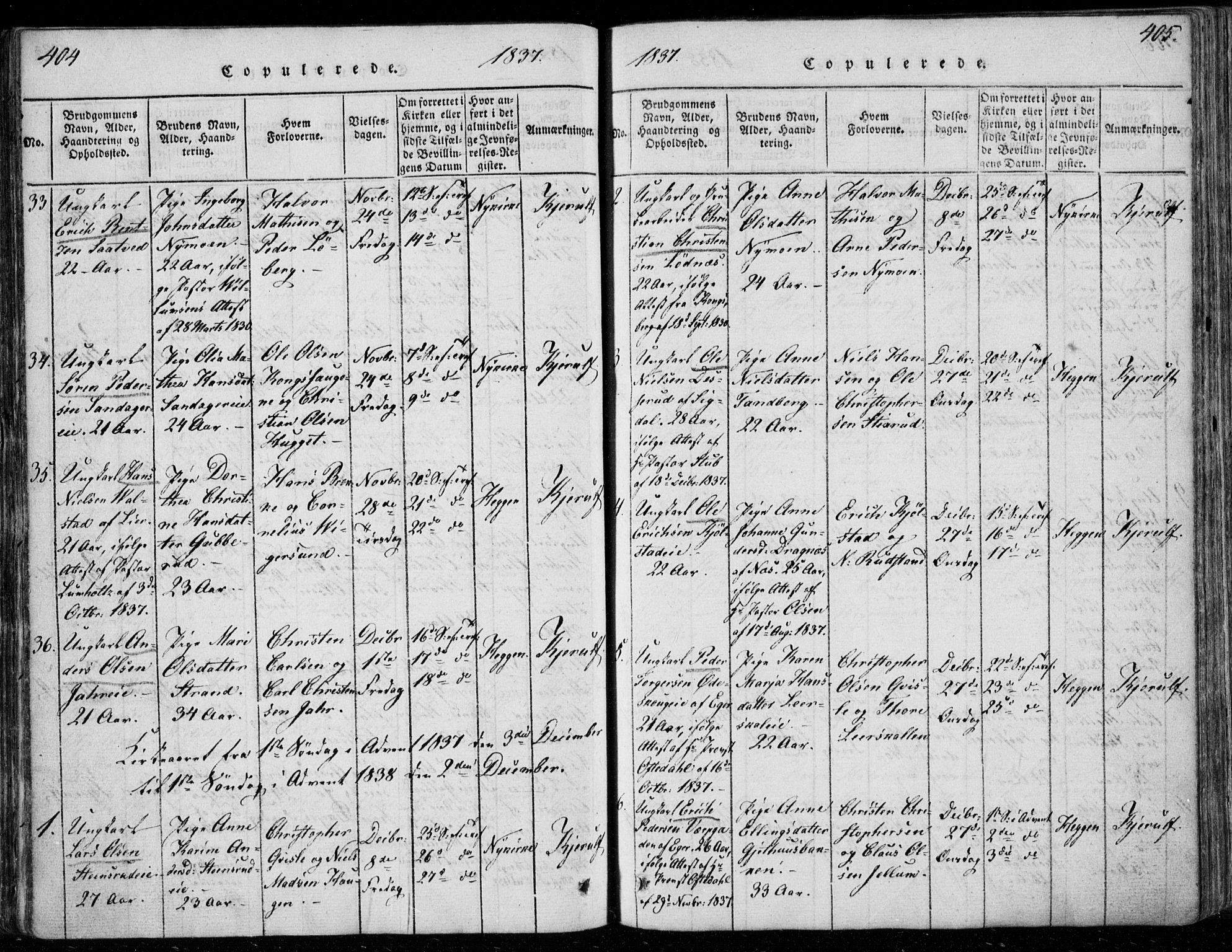 Modum kirkebøker, SAKO/A-234/F/Fa/L0006: Parish register (official) no. 6, 1832-1841, p. 404-405