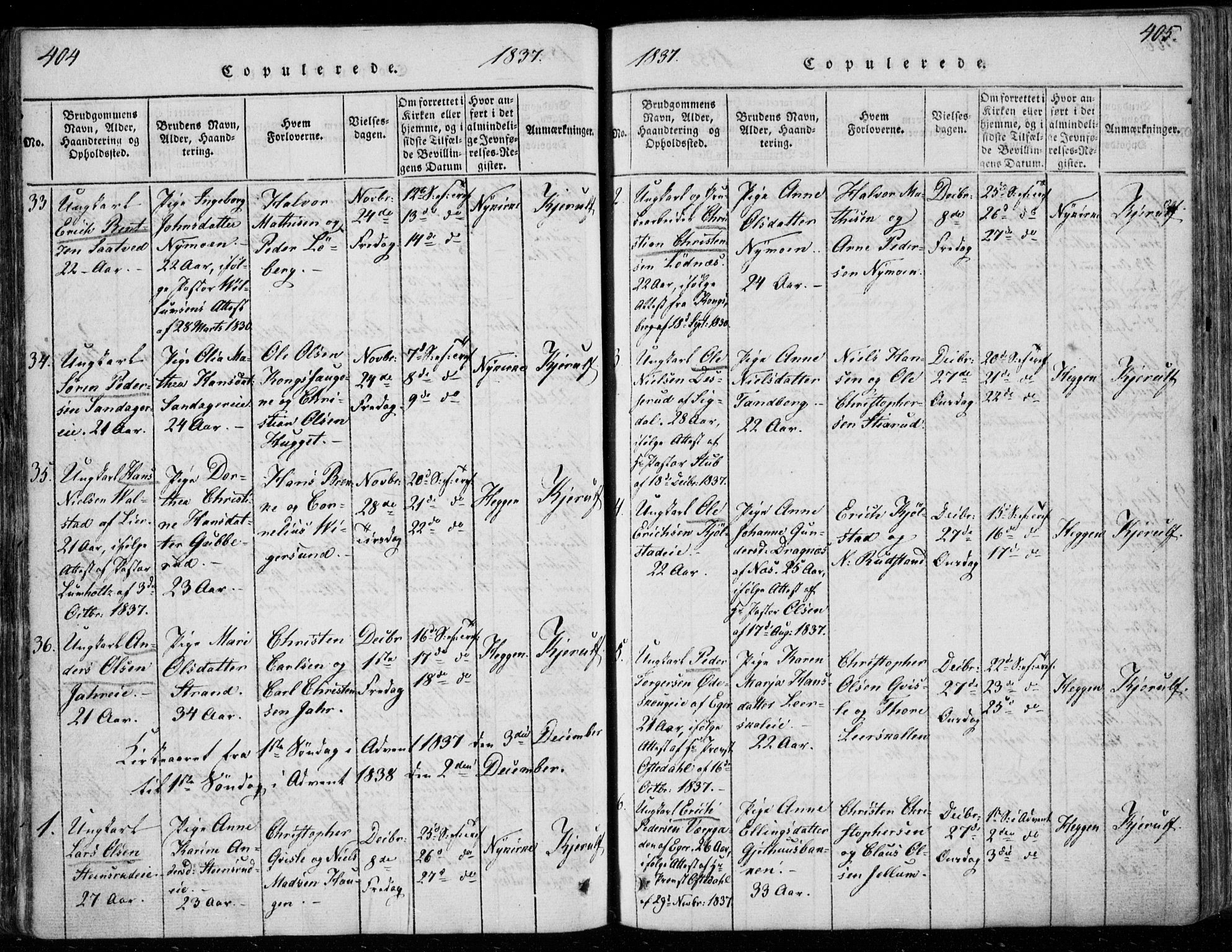 Modum kirkebøker, AV/SAKO-A-234/F/Fa/L0006: Parish register (official) no. 6, 1832-1841, p. 404-405