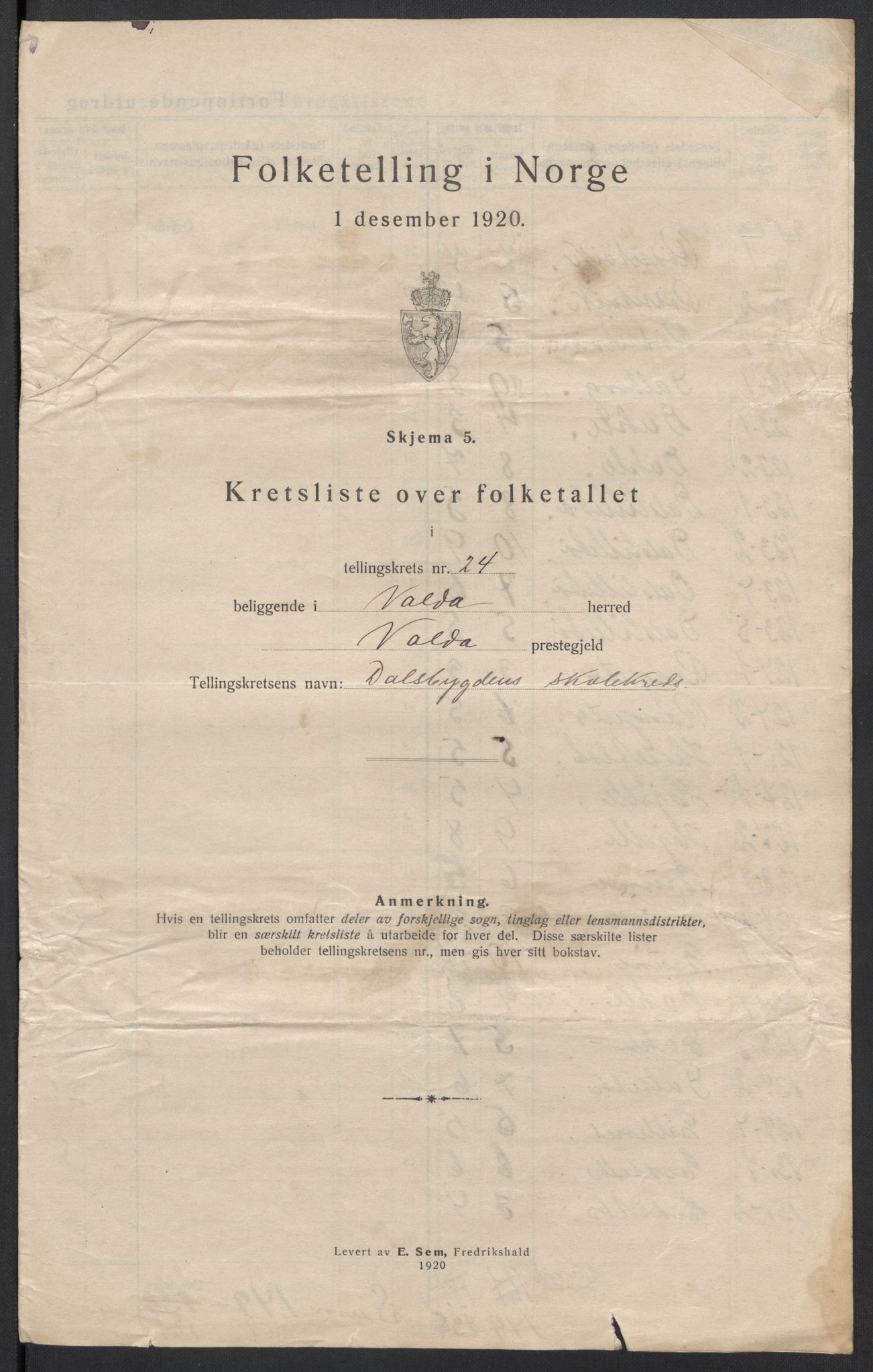 SAT, 1920 census for Volda, 1920, p. 75